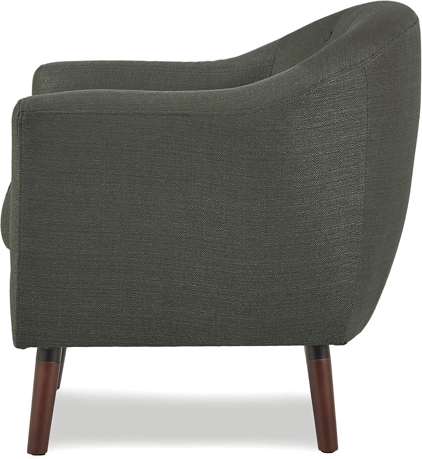 Scandinavian Gray Barrel Accent Chair with Cherry Wood Legs