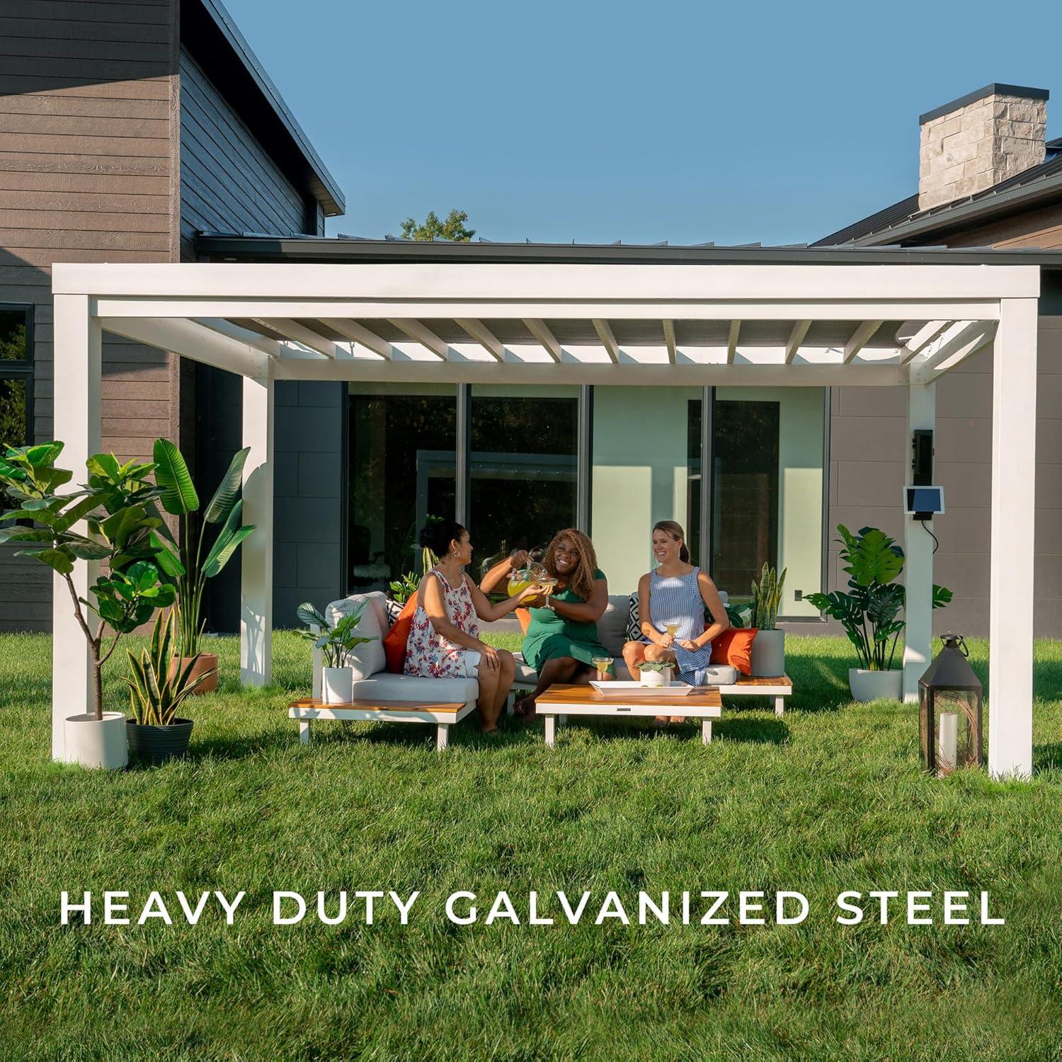 Backyard Discovery Backyard Discovery Windham 14' x 10' Modern Galvanized Steel Outdoor Patio Pergola Kit with Shade Sail Canopy and PowerPort