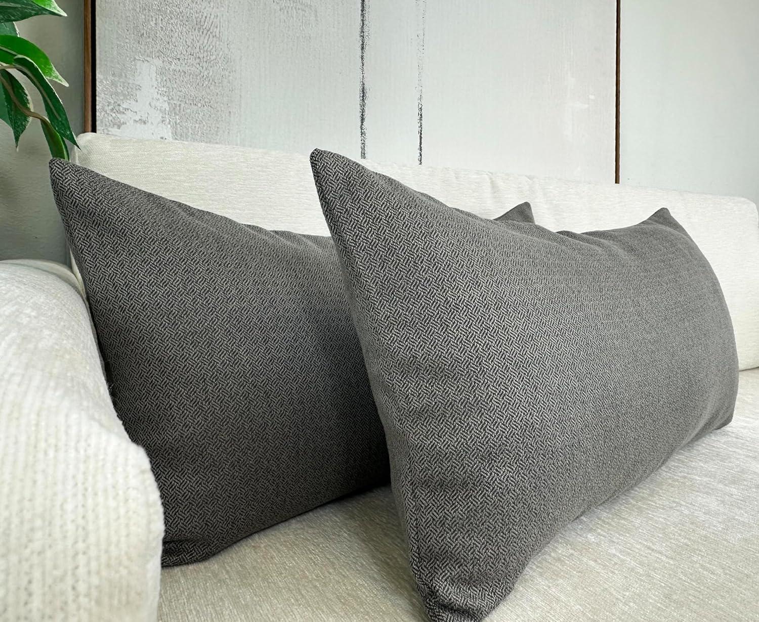 Aiking 2 Pieces of 12" x 24" Brushed 100% Polyester Decorative Lumbar Pillow Covers, Zipper Closure, Steel Gray