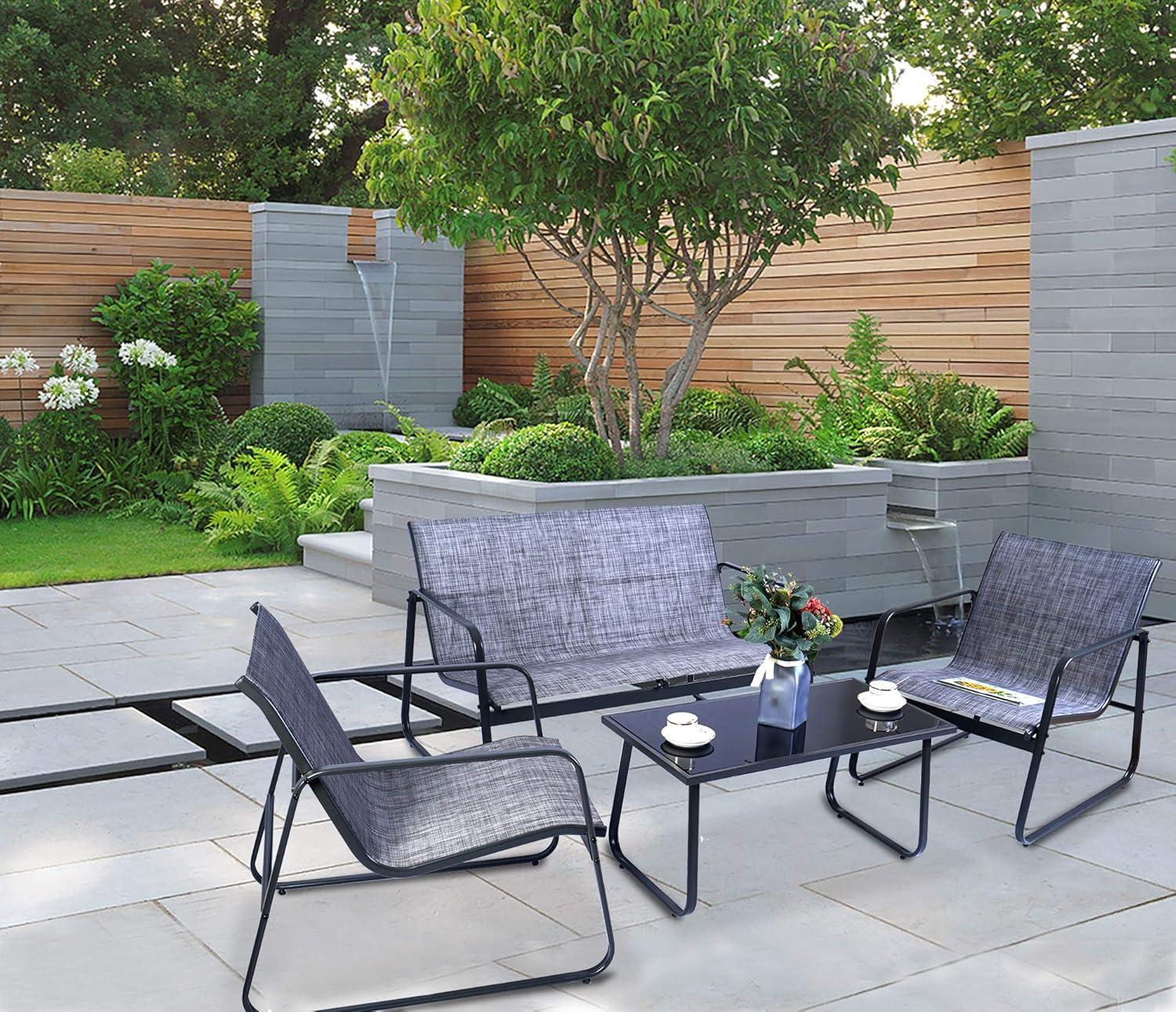 Kozyard Sofia Outdoor Metal Conversation Set Includes 1 Love Seat, 2 Chairs and 1 Table ( Gray )