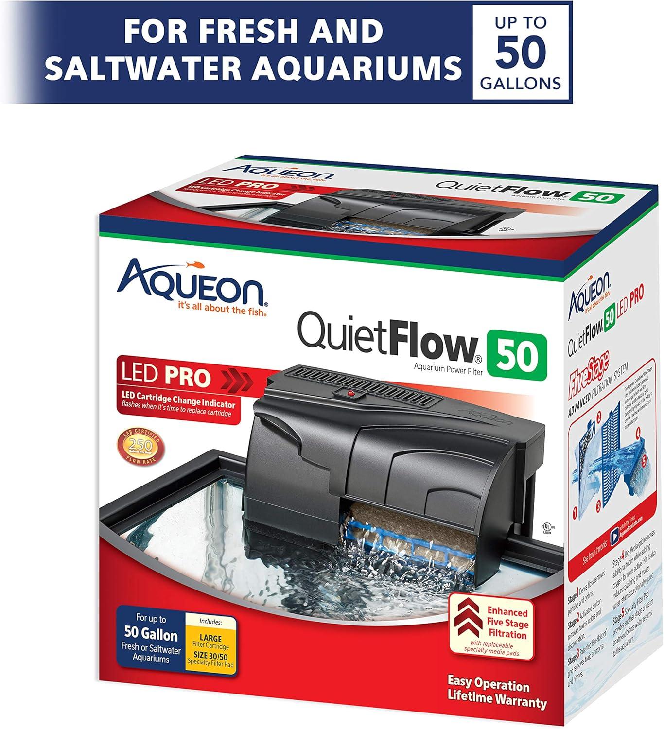 Aqueon QuietFlow LED PRO Aquarium Power Filter Size 50