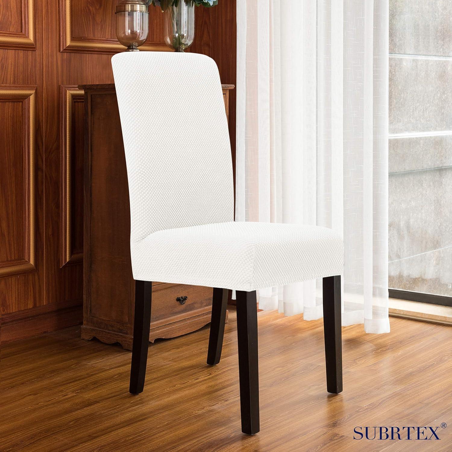 Subrtex Stretch Textured Grain Dining Chair Slipcover (Set of 4, Cream)
