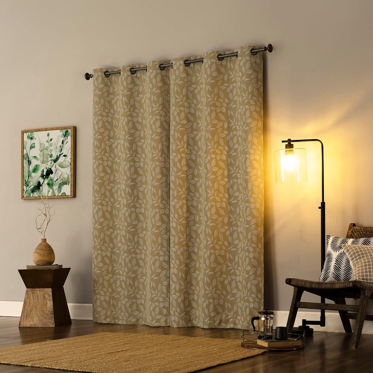 Satti Embroidered Leaf 100% Blackout Grommet Curtain Panel