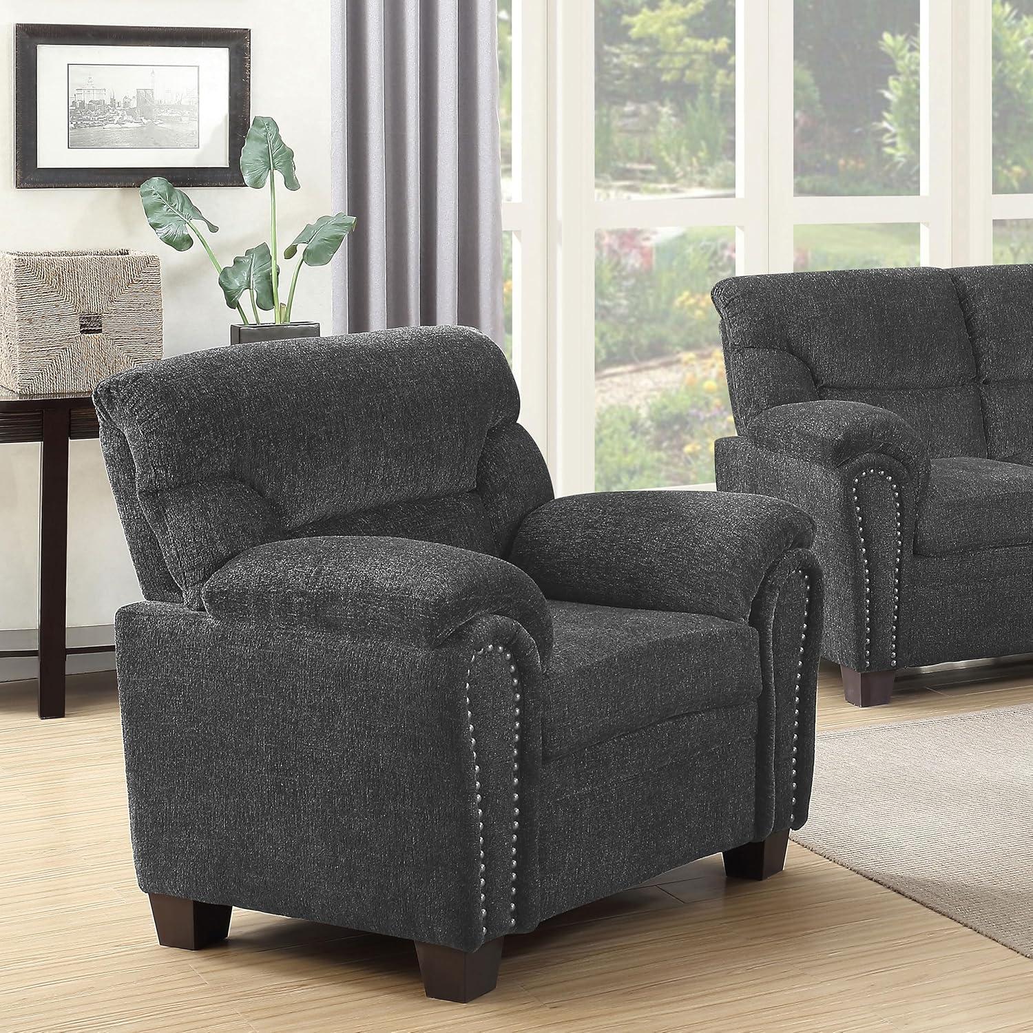 Coaster Transitional Chenille Upholstered Chair with Nailhead Trim in Gray