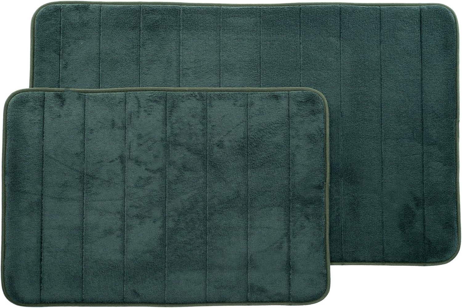 Lavish Home Bathroom Rugs - 2-Piece Memory Foam Bath Mats with Microfiber Top - Non-Slip Absorbent Rugs for Shower, Laundry, or Kitchen (Black)