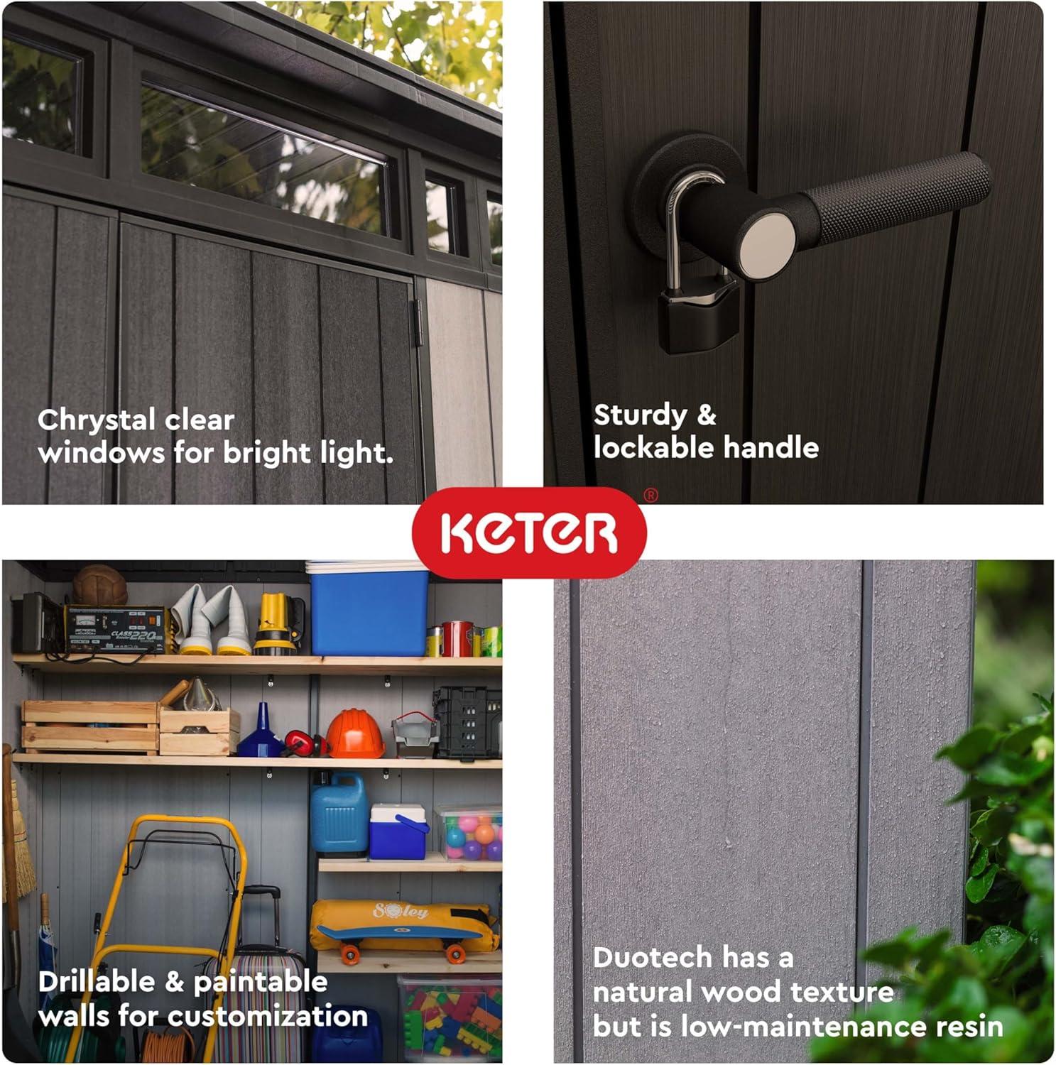 Keter Keter Artisan 7x7 ft. Modern Durable Resin Outdoor Storage Shed With Floor and Double Doors for Garden Patio Furniture and Tools, Grey