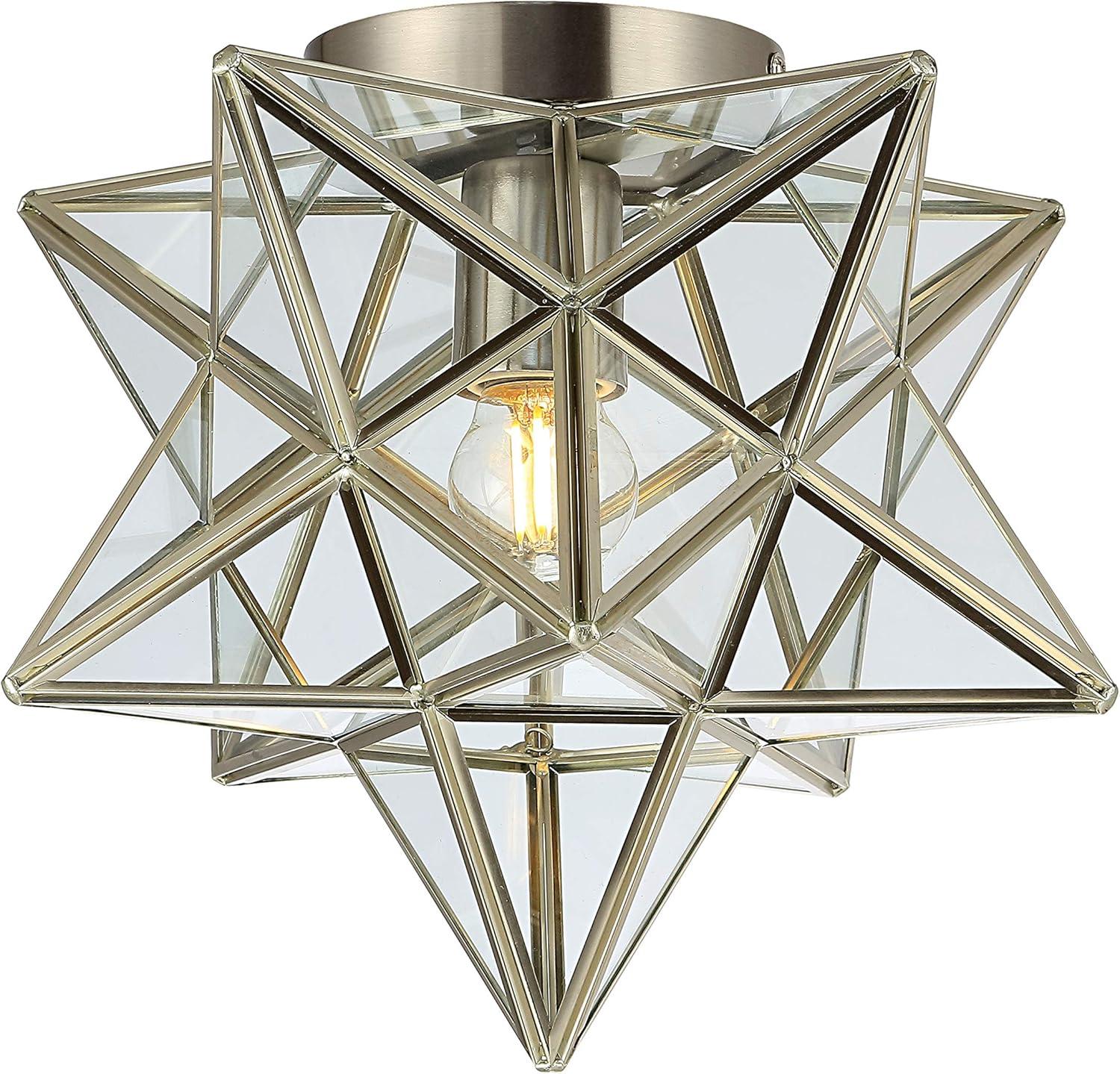 Stella 12" Moravian Star Metal/Glass LED Flush Mount, Nickel