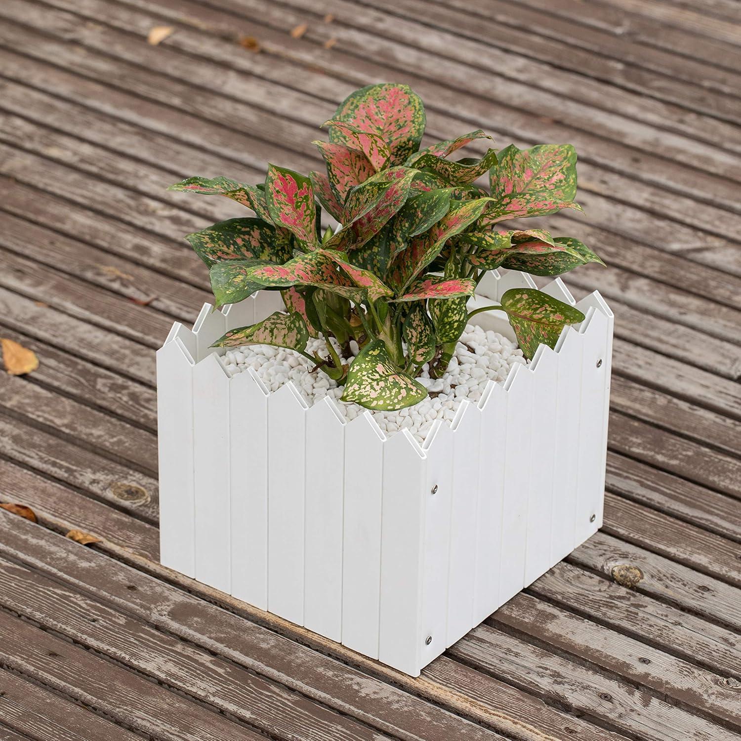 Gardenised Square Traditional Fence Design Vinyl Planter Box