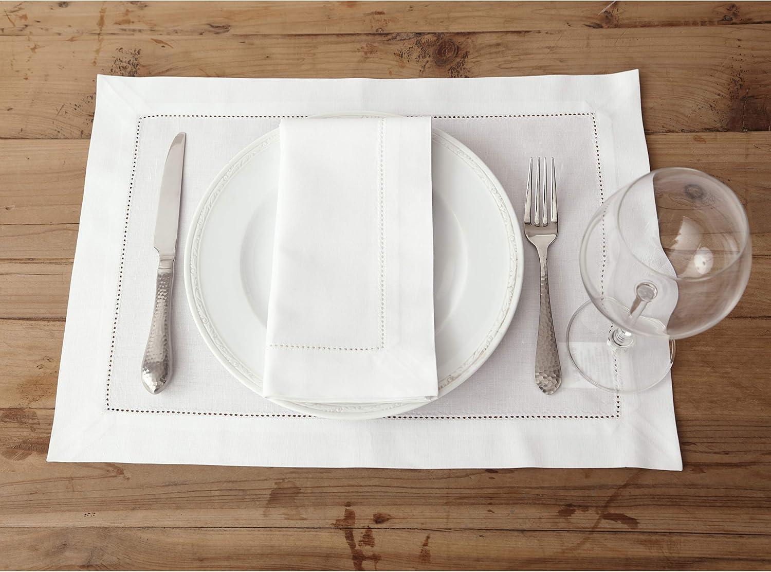 Solino Home Cotton Linen Hemstitch Dinner Napkins (Set of 4)