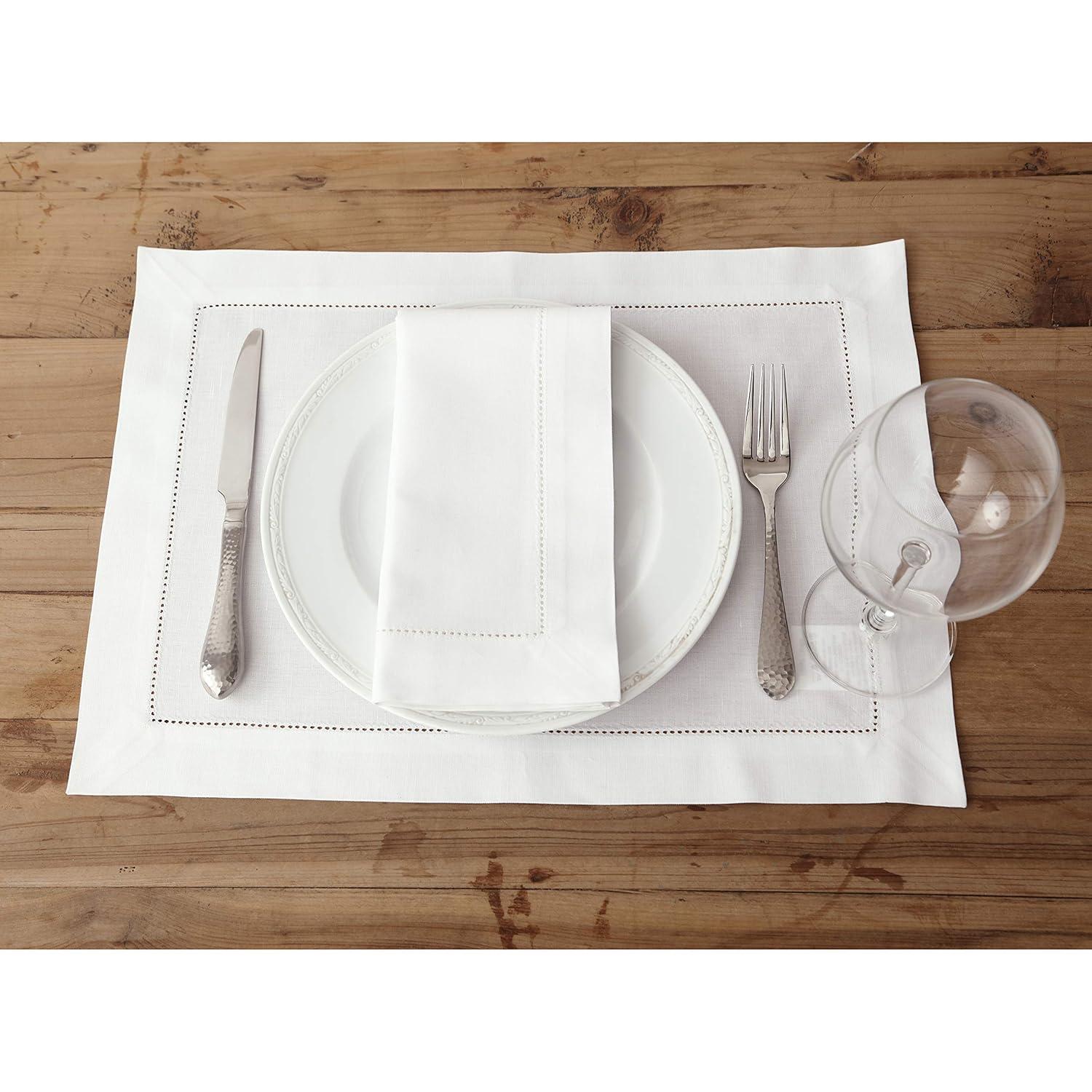 Solino Home Cotton Linen Hemstitch Dinner Napkins (Set of 4)