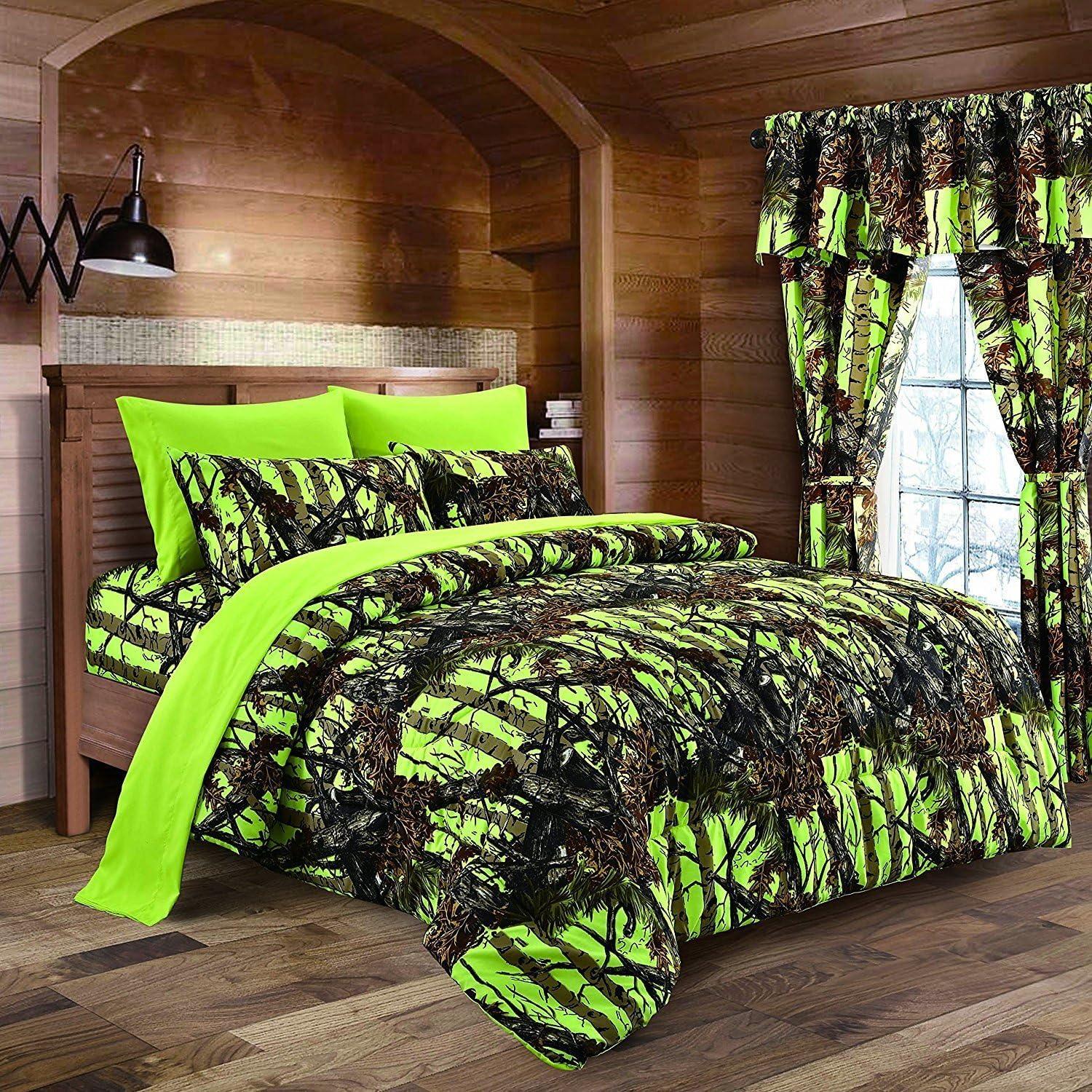 Lime Green Camouflage King Microfiber Comforter Set