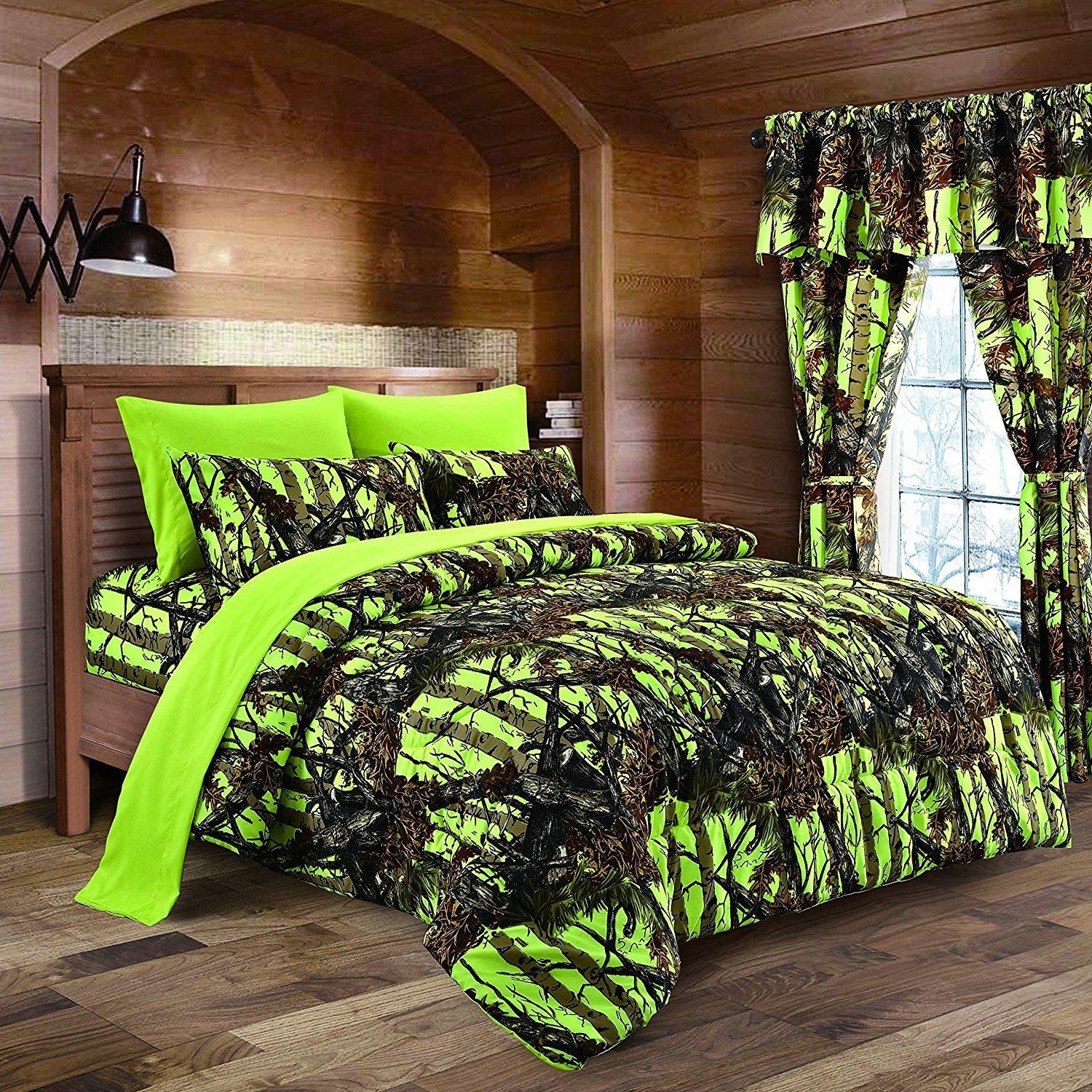 Lime Green Camouflage King Microfiber Comforter Set