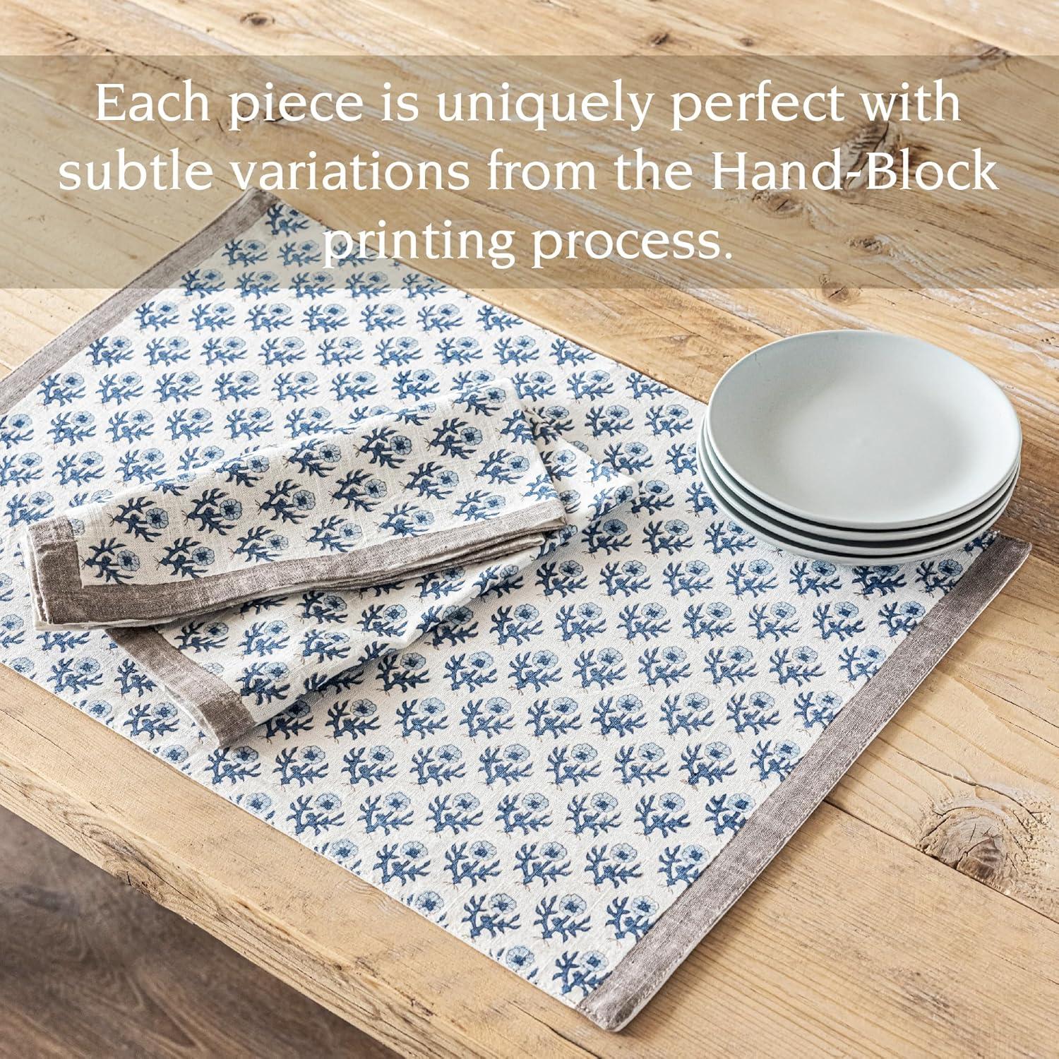 over&back Set of 4 Hand-Blocked Placemats - 100% Cotton - Machine Washable - Kitchen and Home Décor