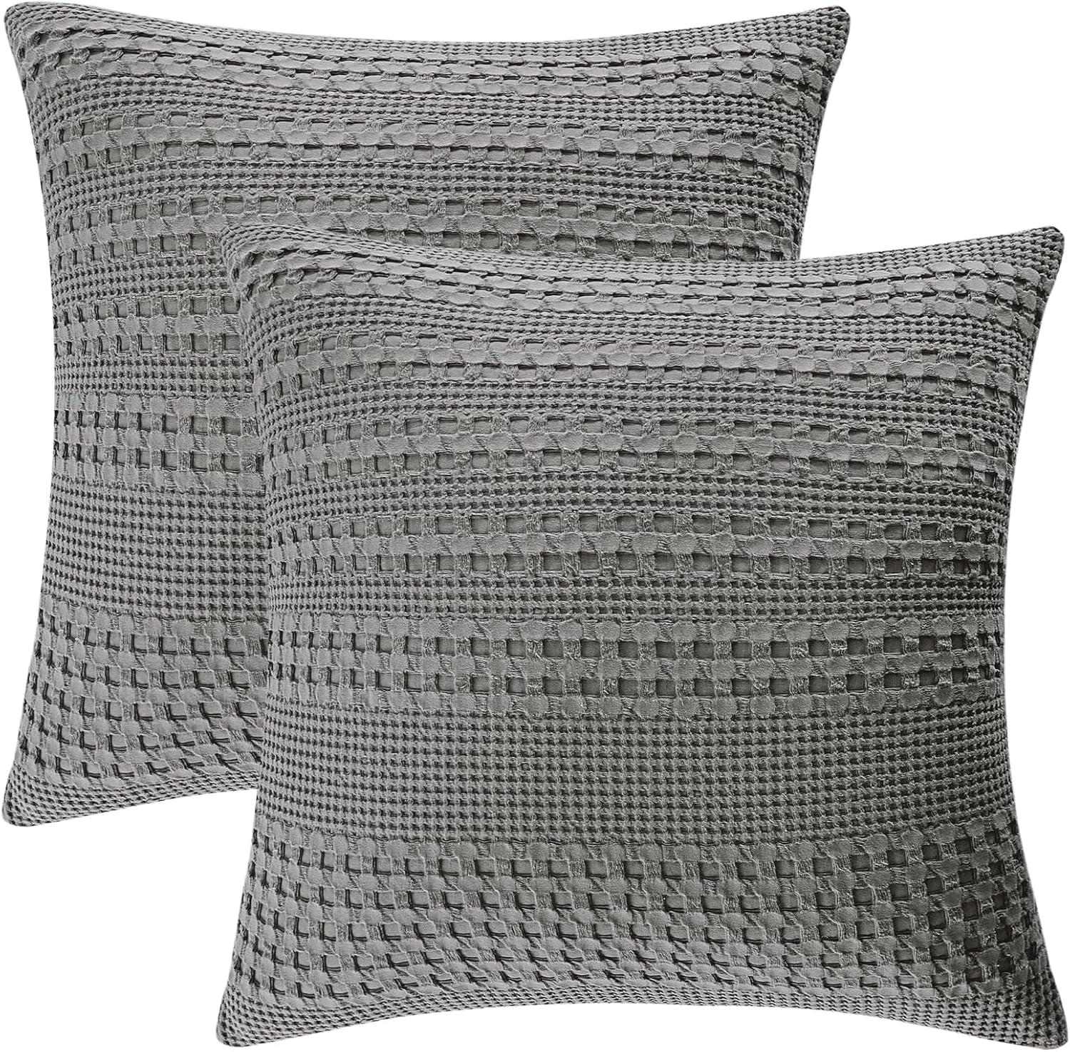 XXZH 100% Cotton Waffle Weave Euro Sham Covers, 2 Pack 26" x 26" Pillow Covers for Elegant Home Decorative, No Insert, Decorative Euro Throw Pillow Covers for Bed Couch Sofa, Oatmeal