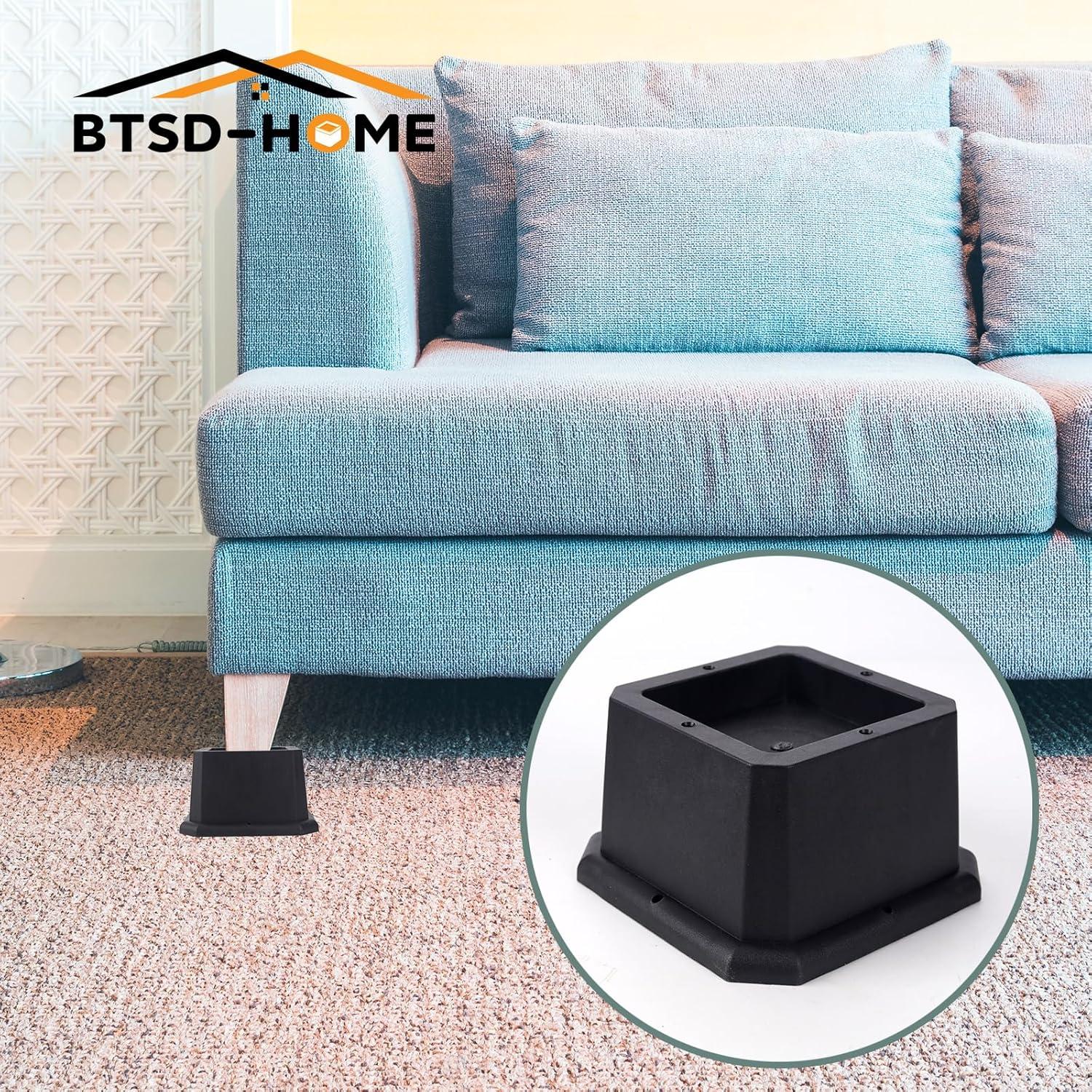 Furniture Risers 2 Inch Bed Risers Heavy Duty Adjustable Dorm Bed Lifts Risers Table Desk Chair Leg Extenders 4 Pack Black