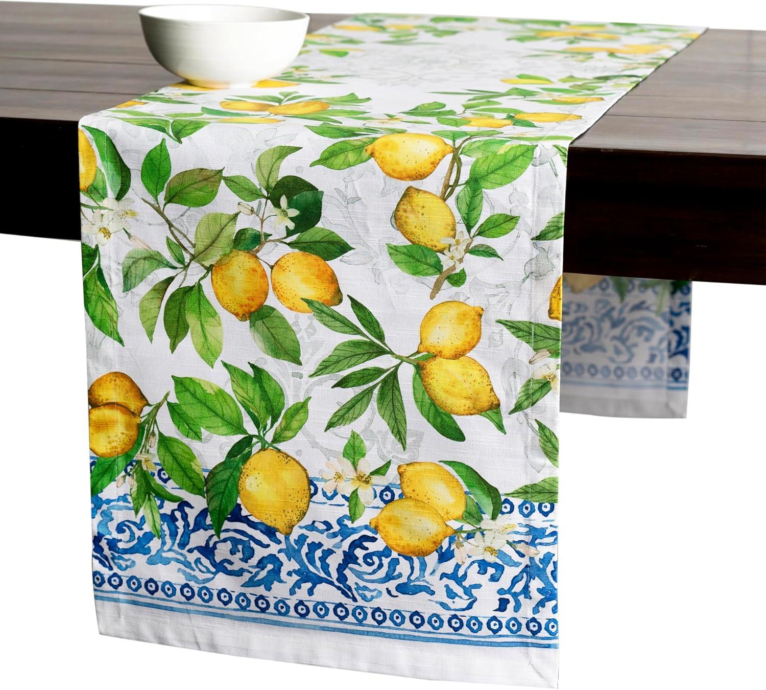 Design Imports Lemon Bliss Print Outdoor Table Runner 14X108 Inches