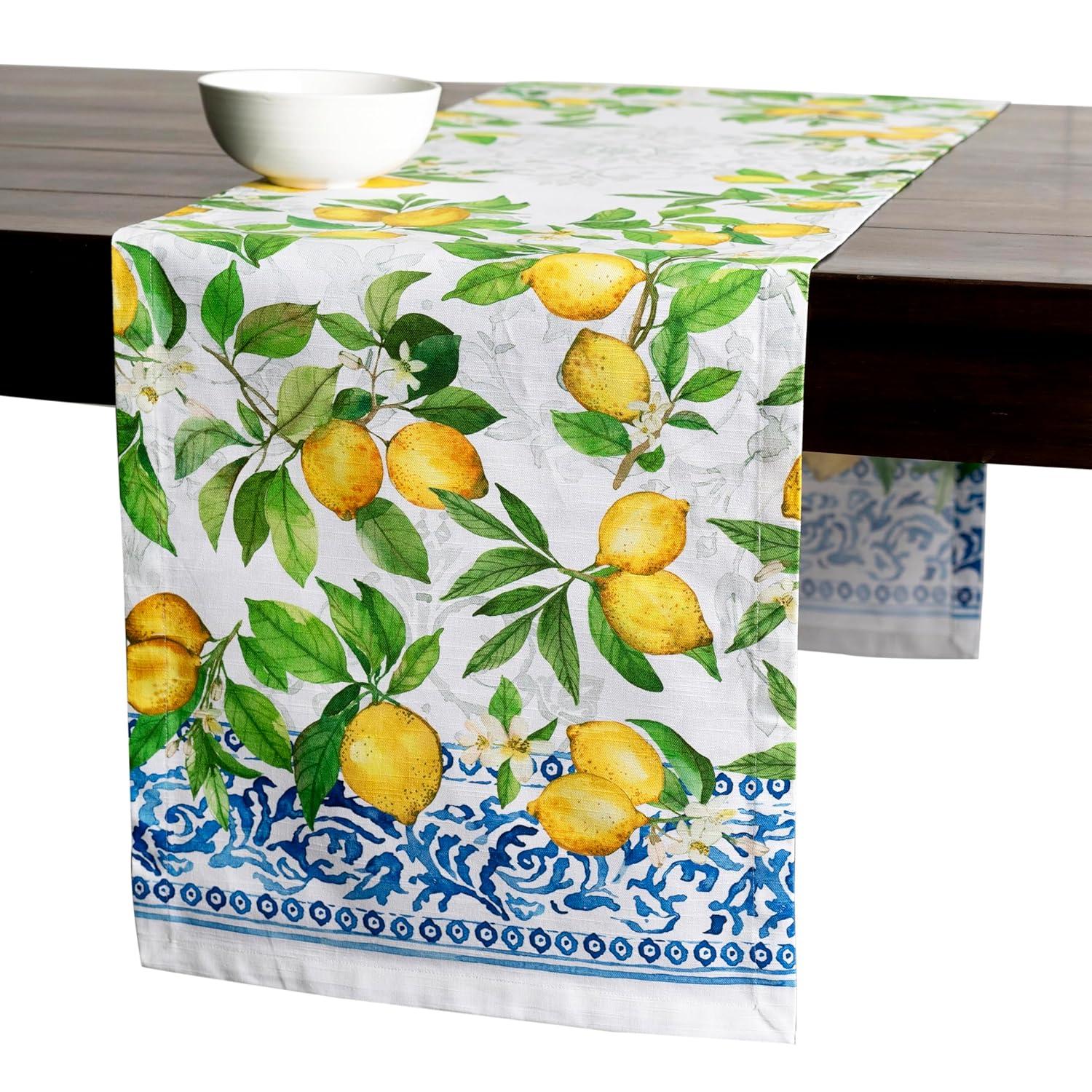 Design Imports Lemon Bliss Print Outdoor Table Runner 14X108 Inches