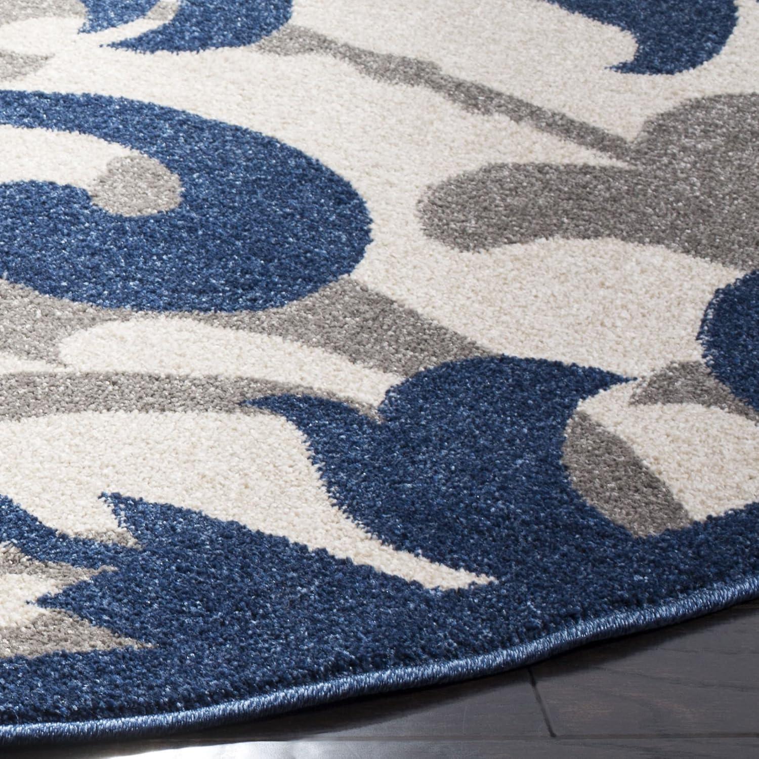 SAFAVIEH Amherst Collection Area Rug - 7' Round, Ivory & Light Grey, Floral Scroll Design, Non-Shedding & Easy Care, Ideal for High Traffic Areas in Living Room, Bedroom (AMT428E)