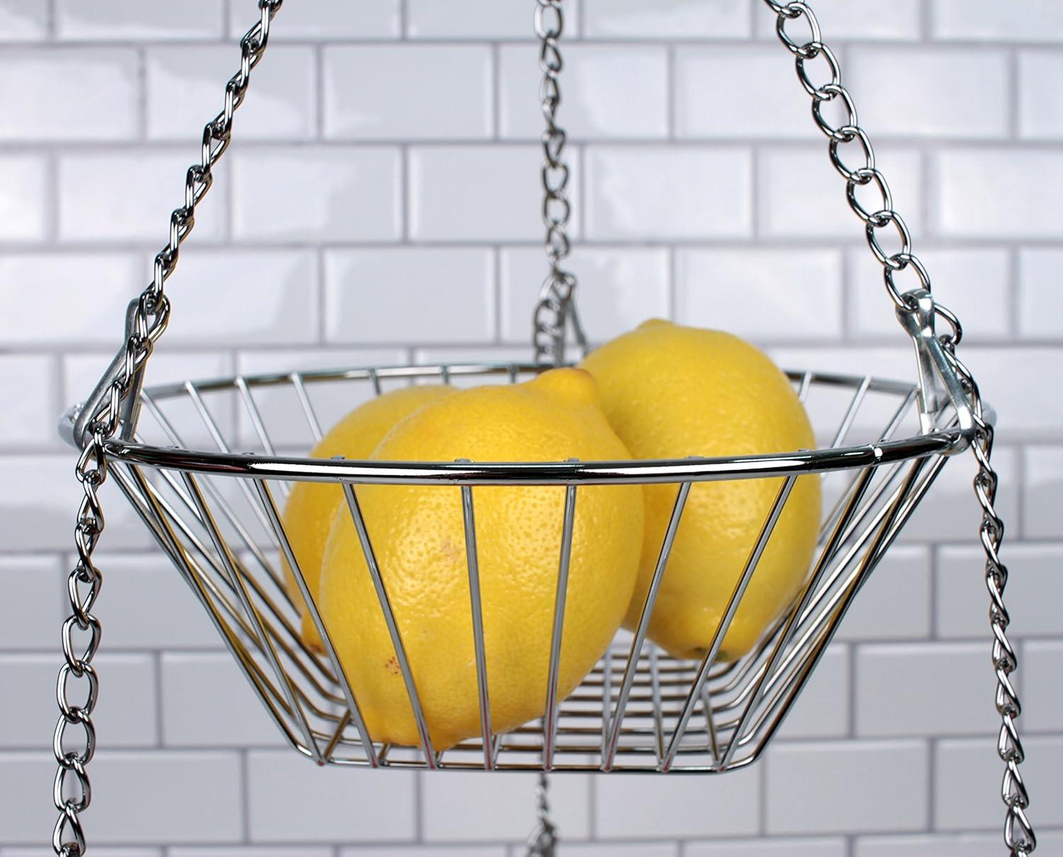 Industrial Silver 3-Tier Steel Hanging Storage Basket