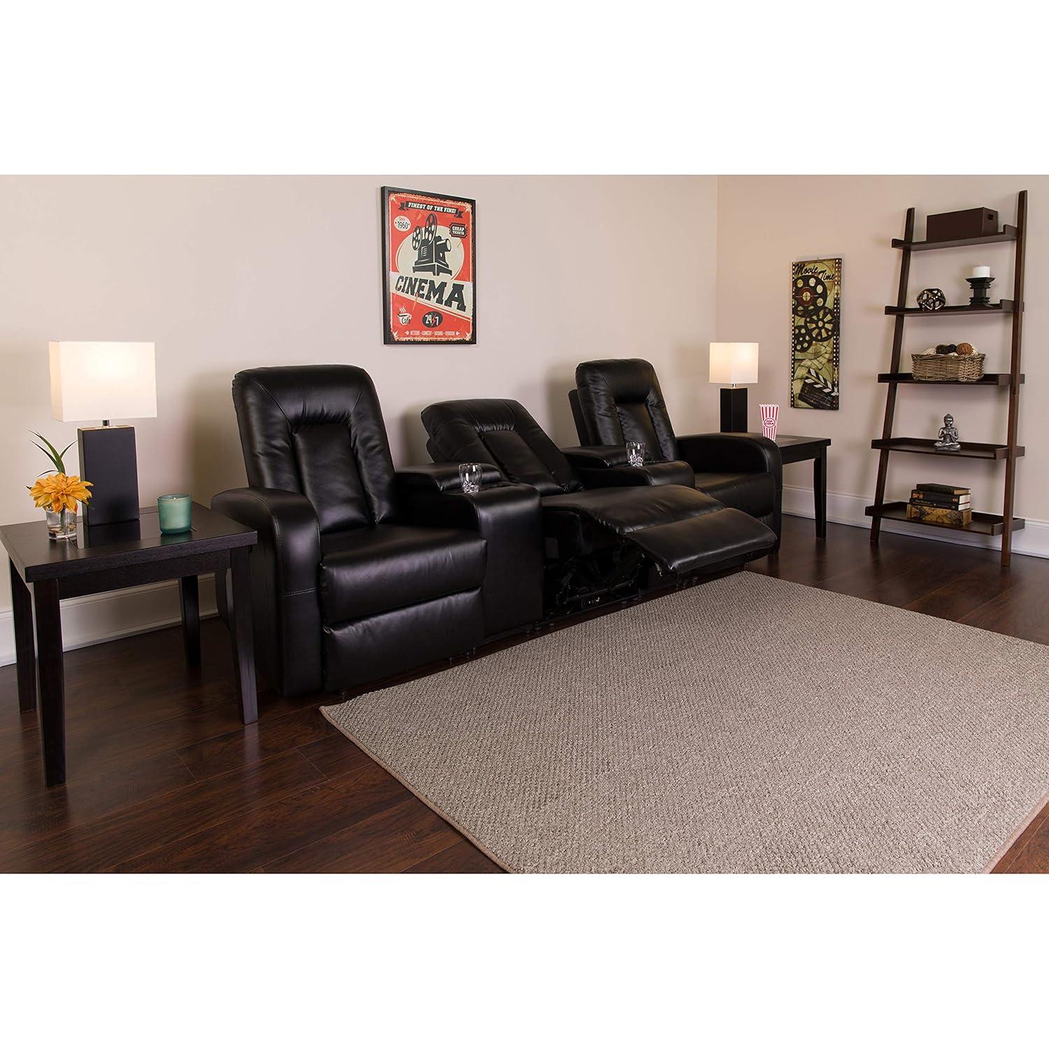 Brown Faux Leather Reclining Theater Seating with Cup Holders