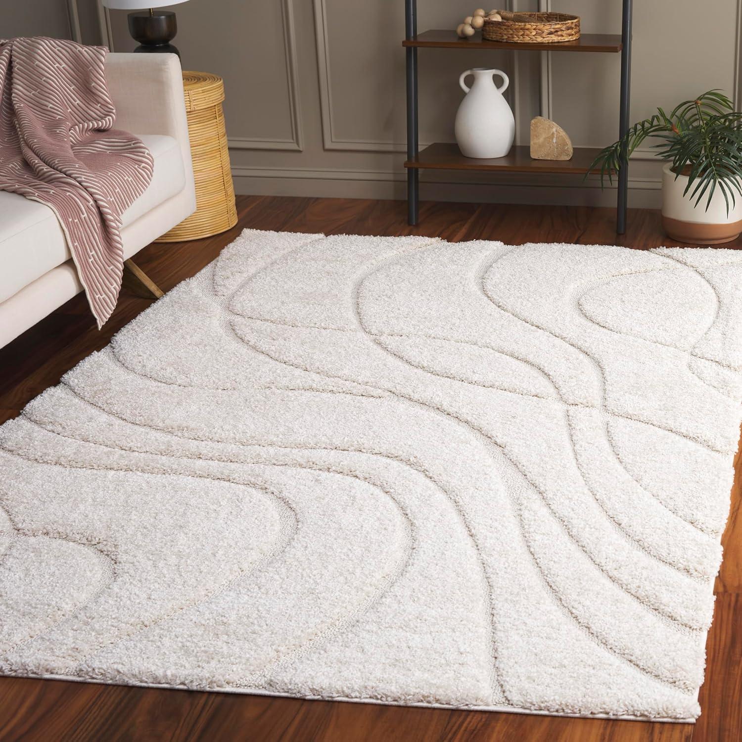 Florida Shag SG471 Power Loomed Indoor Area Rug - Creme/Creme - 5'3"x7'6" - Safavieh