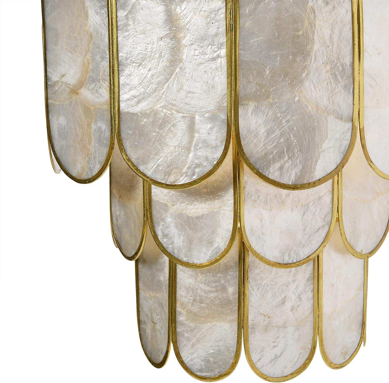 Storied Home 4-Tier Capiz and Metal Wall Sconce: ETL & UL Listed, 1-Way On Off, No Battery Required