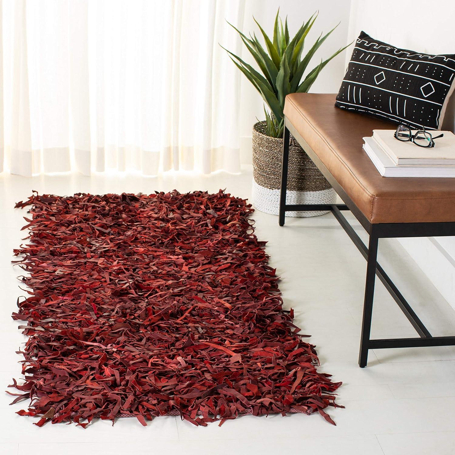 SAFAVIEH Mariam Leather Shag Area Rug, White, 2'3" x 4'