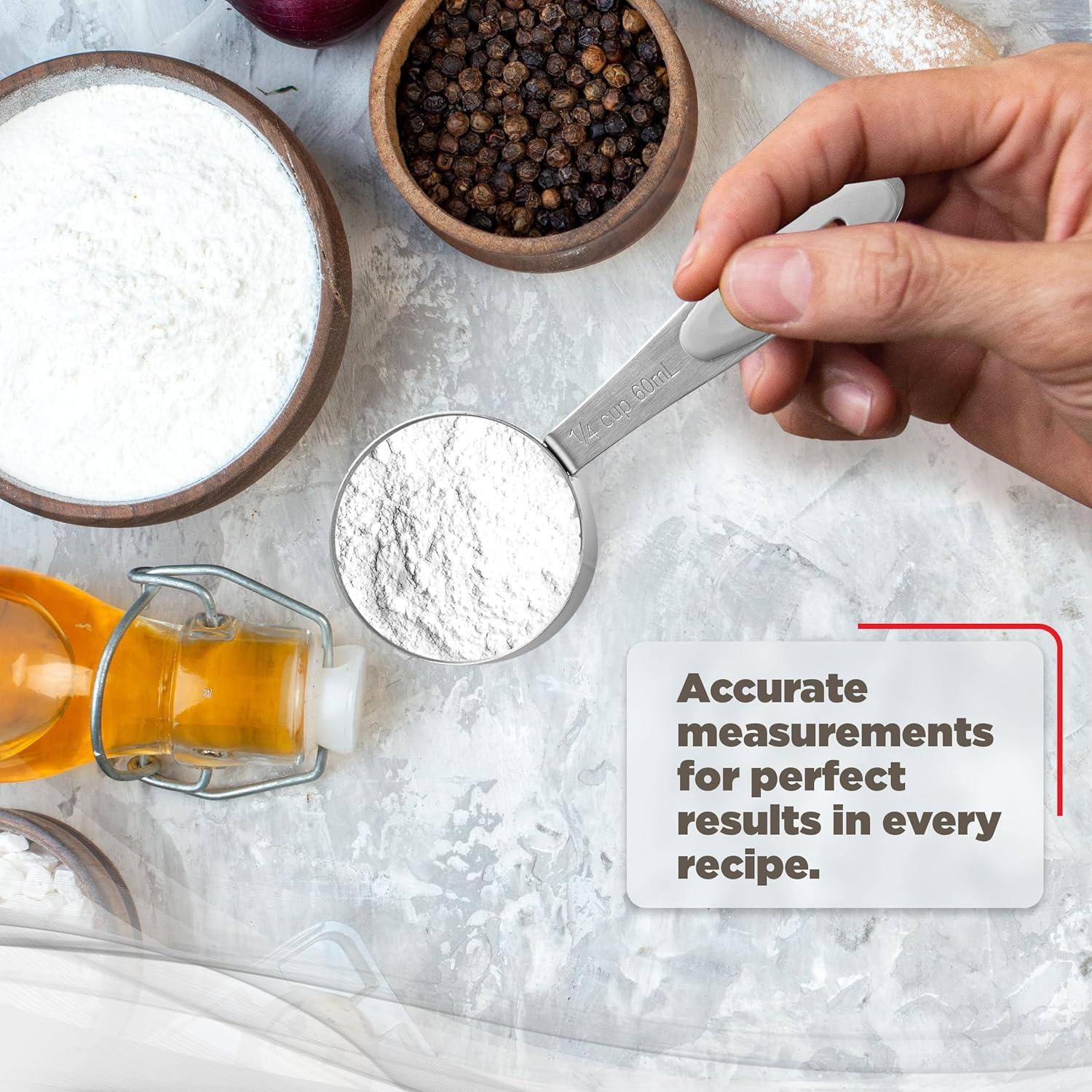 Huarll Holiday Clearance Measuring Tools, 4 Piece Stainless Measuring Cup Set With Storage Ring Silver, 4-Piece Measuring Cup and Spoon Set Silver