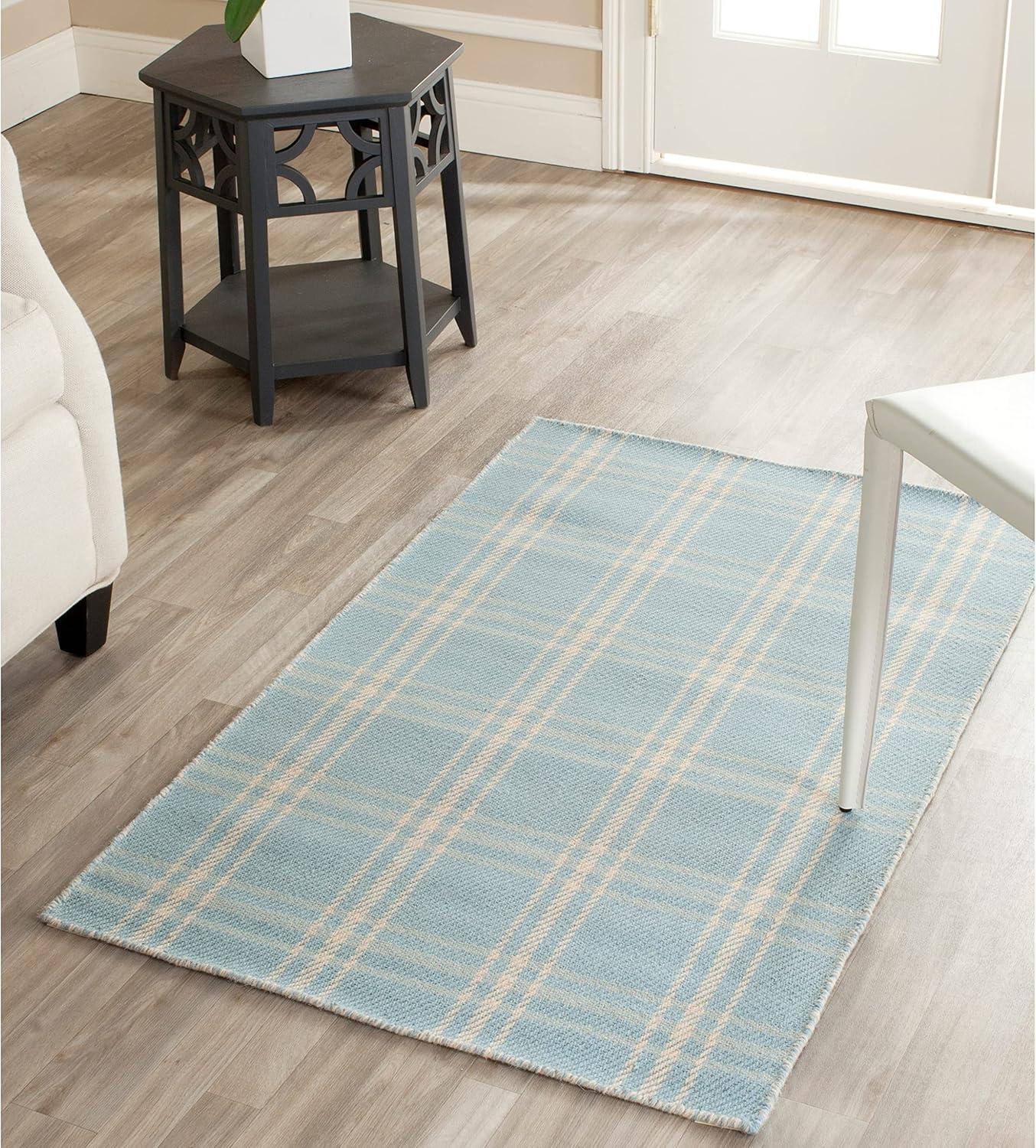 Light Blue Handwoven Kilim Wool Rug 8' x 10' - Reversible and Stain-Resistant