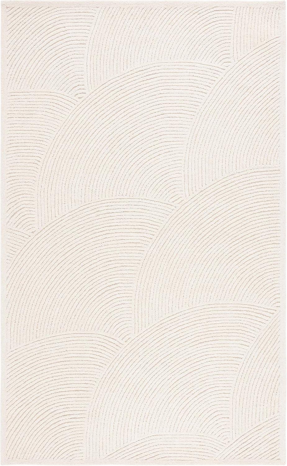 Ivory Geometric Hand-Tufted Wool 5' x 8' Rug