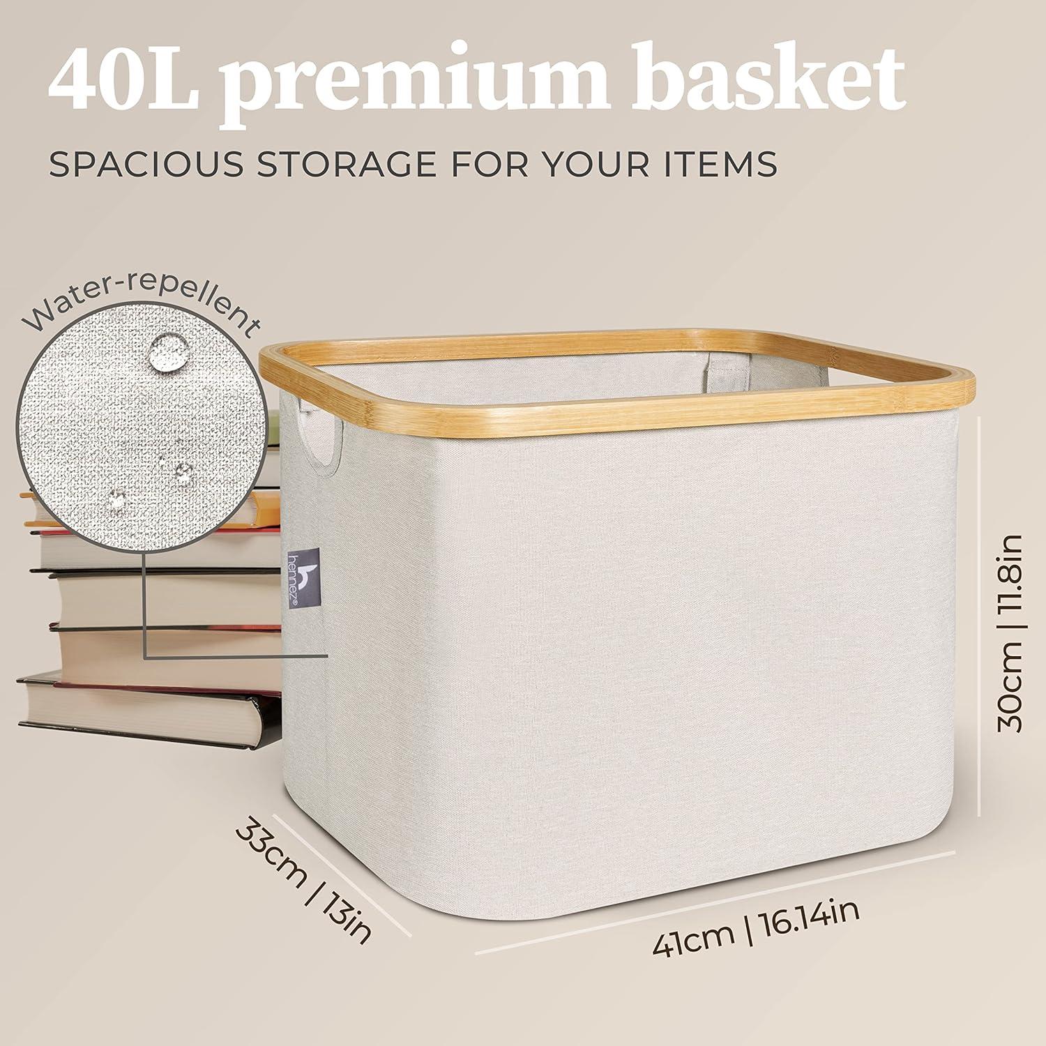 Hennez® Double Laundry Hamper with Lid, 2x Removable Bags, Thic Fabric, Bamboo Hamper 140Liter - 36gal - Light Gray