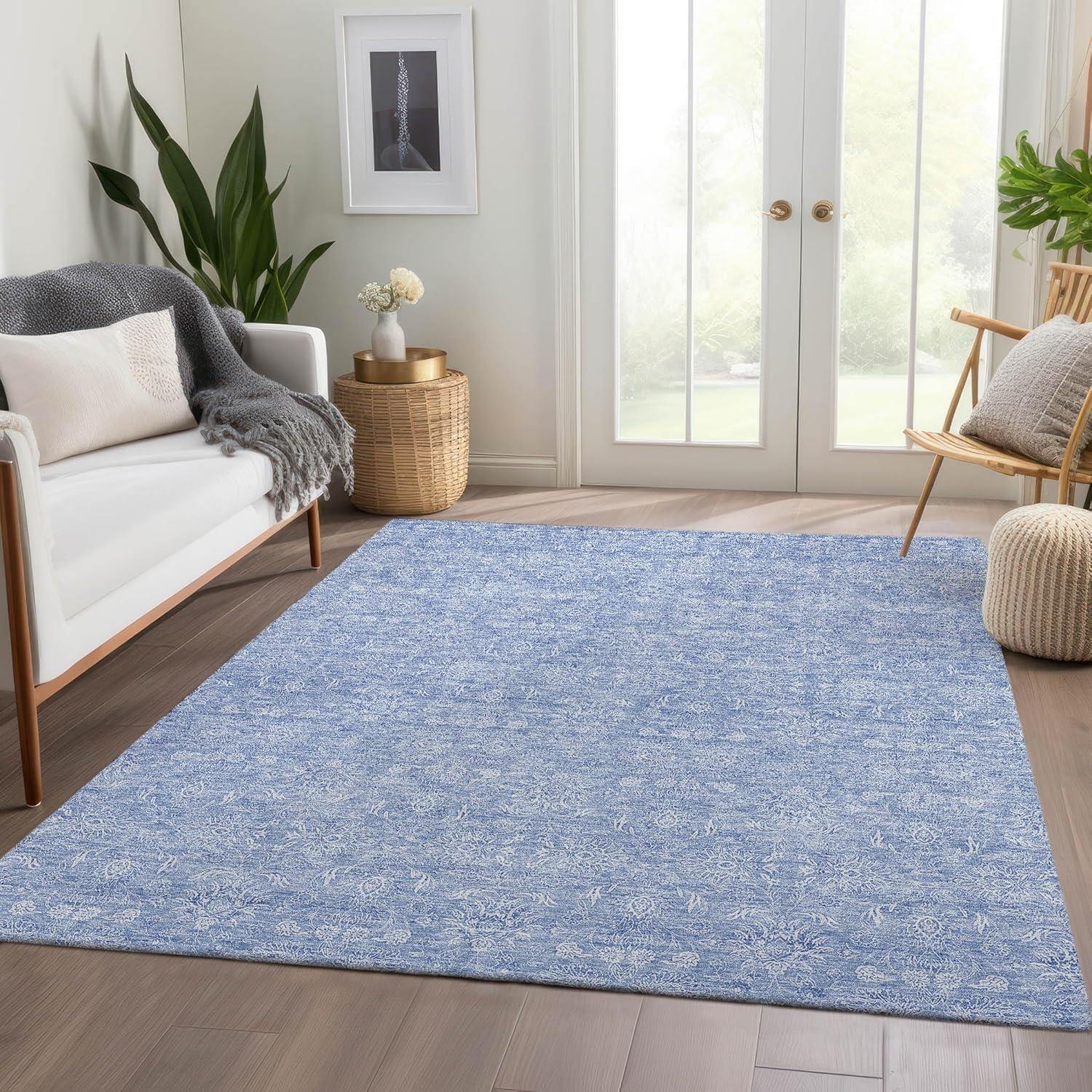 Sky Blue Synthetic Flat Woven 5' x 7'6" Indoor Outdoor Rug