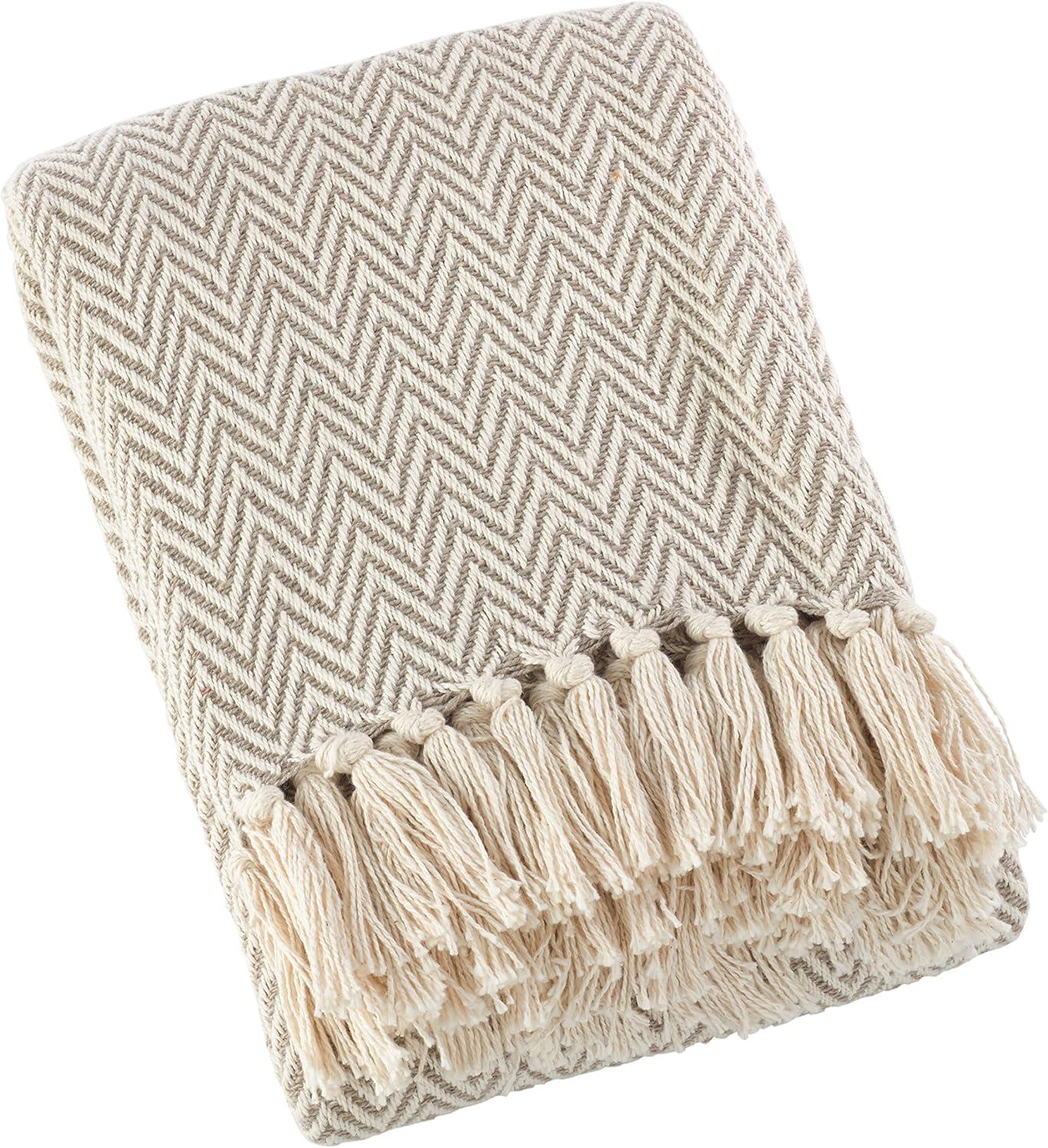 50"x60" Natural Cotton Chevron Throw Blanket with Tassels