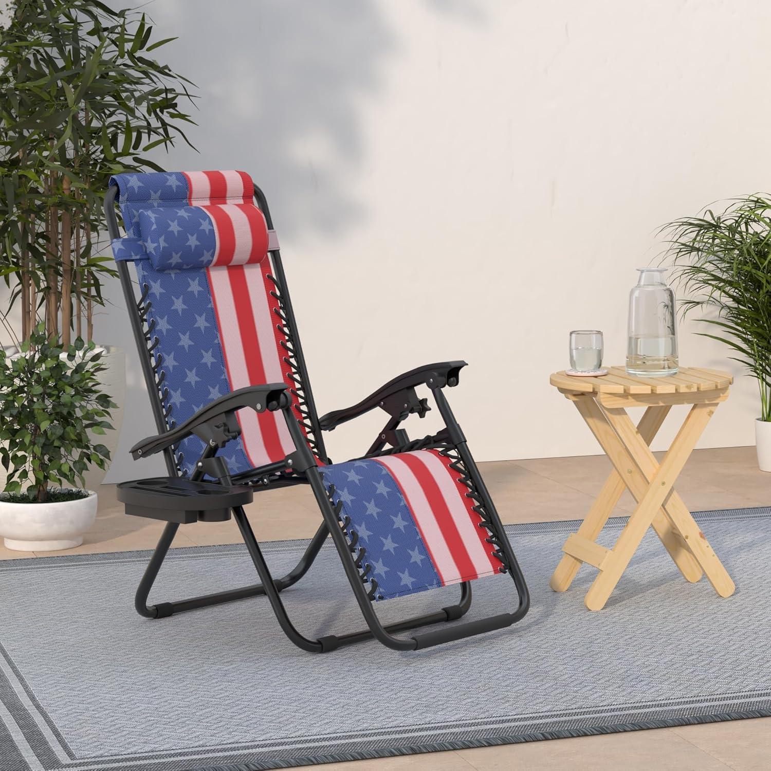 Best Choice Products Set of 2 Zero Gravity Lounge Chair Recliners for Patio, Pool w/ Cup Holder Tray - American Flag