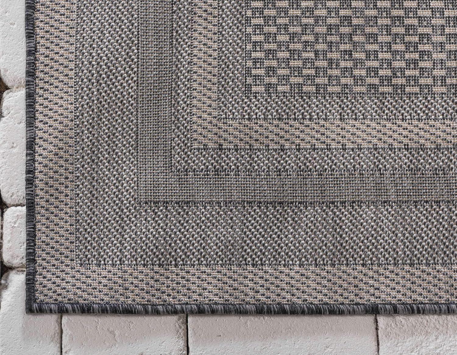 4' x 6' James Modern Border Stripe Indoor/Outdoor Area Rug, Black/Cream - JONATHAN Y