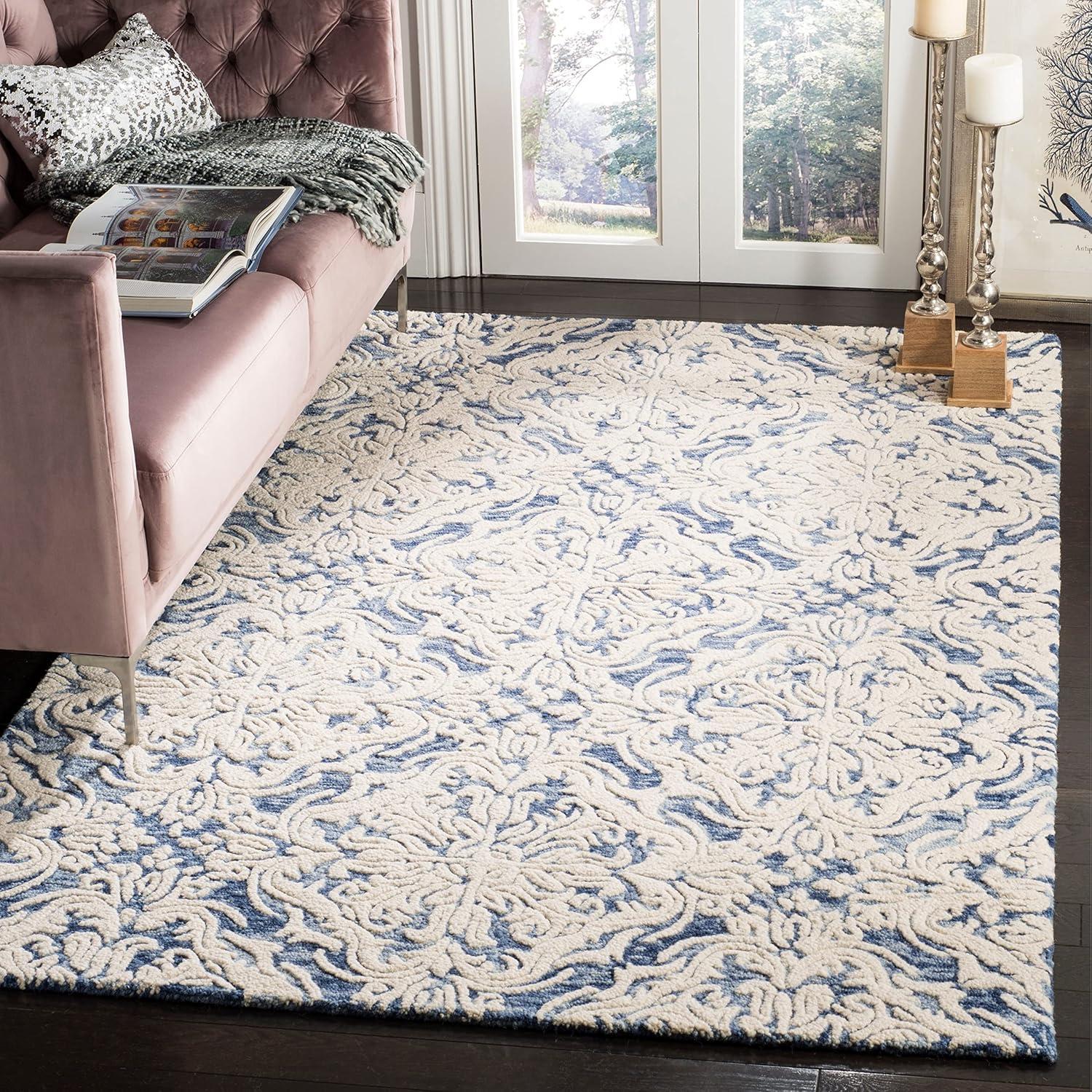 Elysian Blooms Hand-Tufted Wool Runner Rug in Blue Floral - 2'3" x 8'