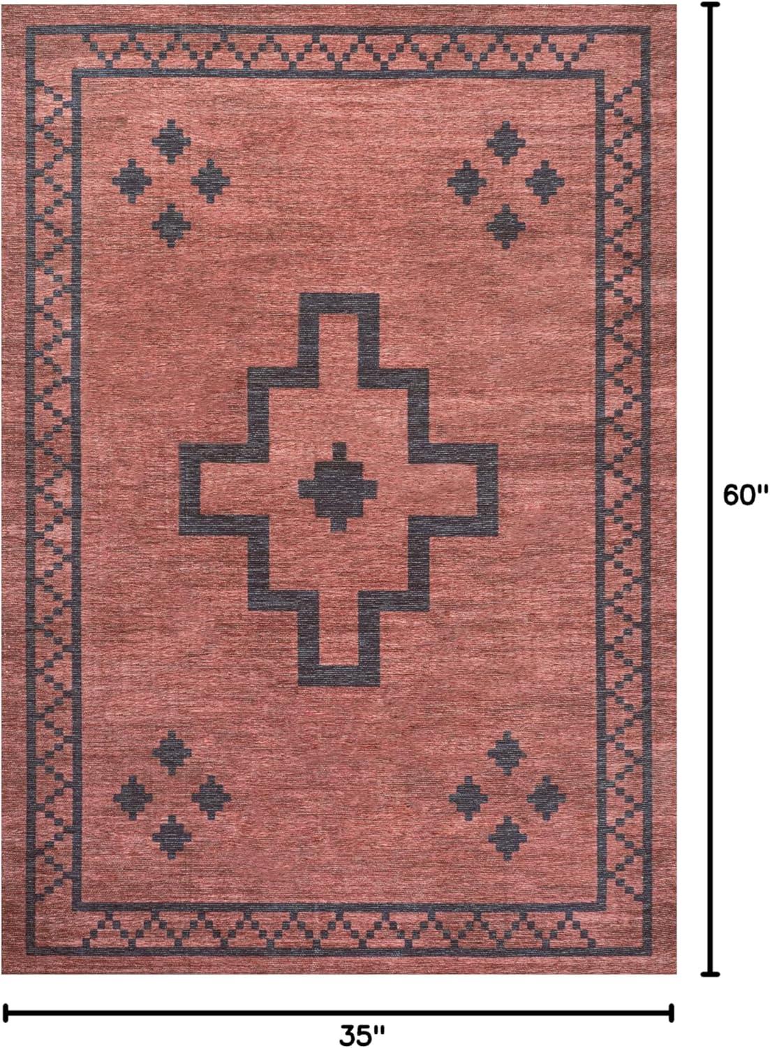 Korsa Geometric Medallion Machine-Washable Area Rug - JONATHAN Y