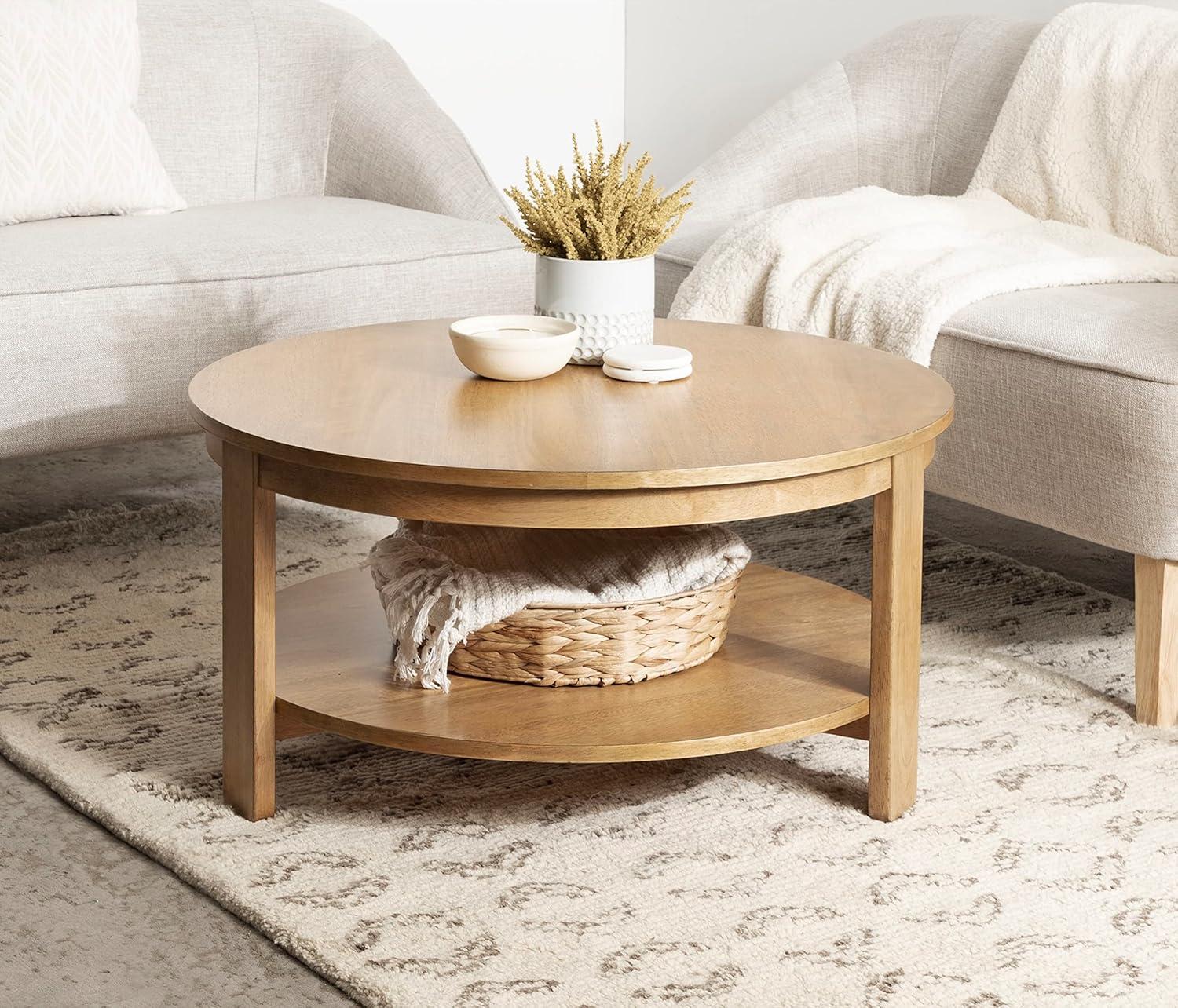 Kate and Laurel Foxford Round MDF Coffee Table, 34x34x17, Natural