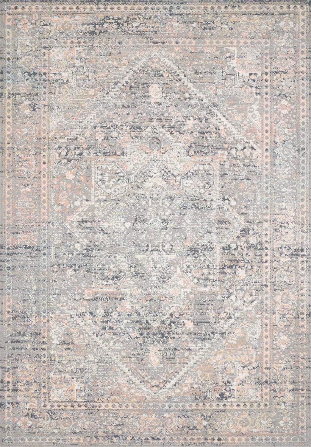 Gray and Sunset Stain-Resistant Synthetic Runner Rug, 32" x 96"