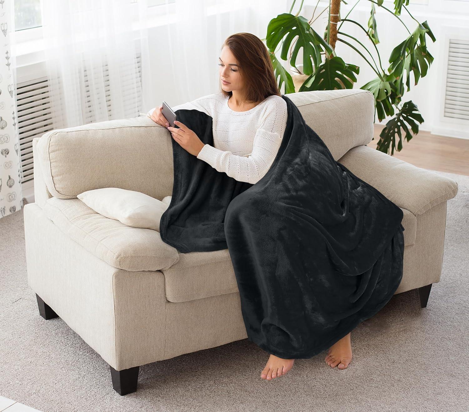 Black Fleece Reversible Throw Blanket 60x50 Inches