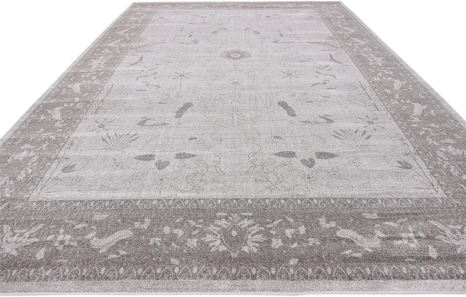 La Jolla Floral Motif Easy-Care Area Rug in Light Gray - 10' x 14'