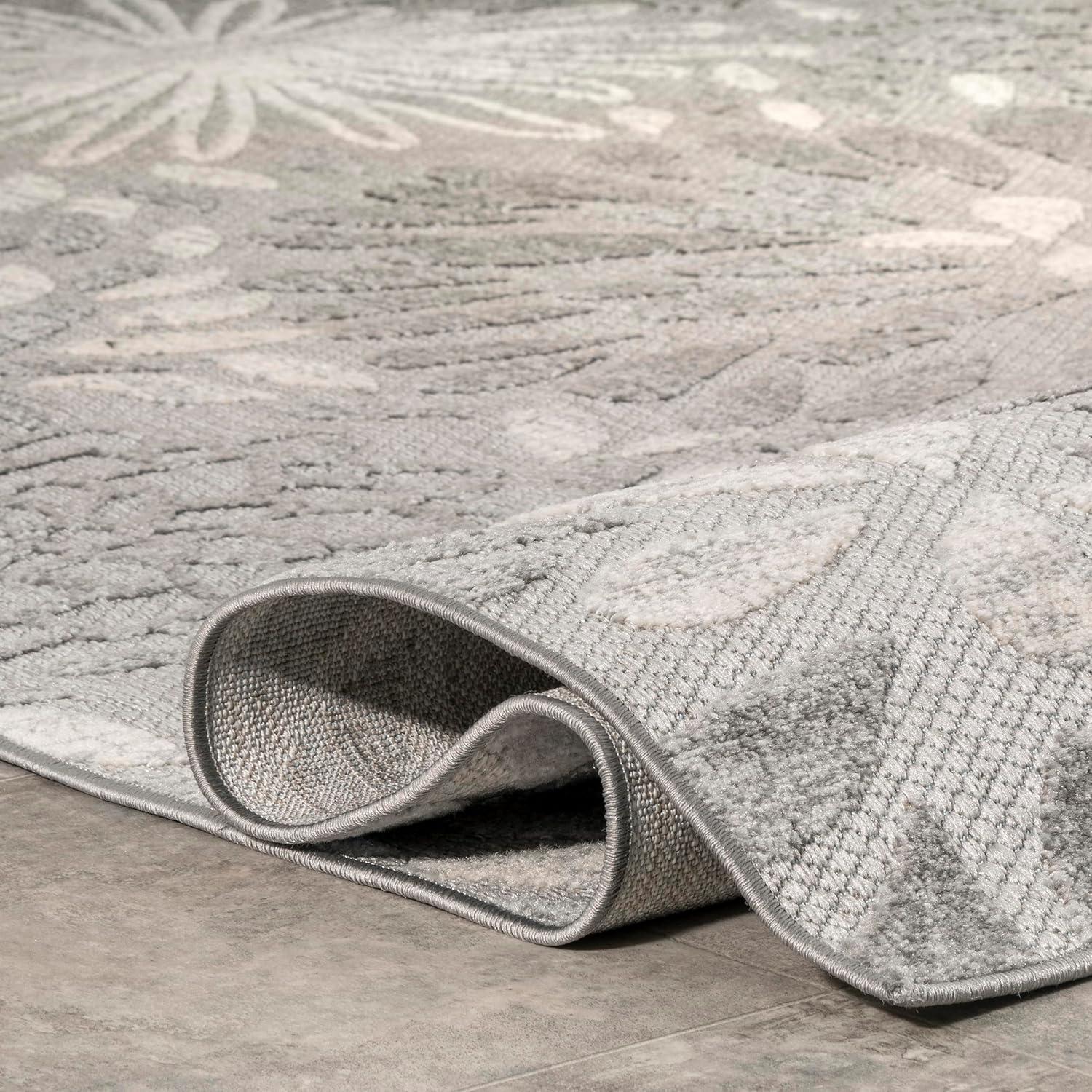 Nuloom Monique Floral & Paisley 5x8 Indoor/Outdoor Area Rug for Living Room Patio Deck Front Porch Kitchen, Light Grey/Ivory