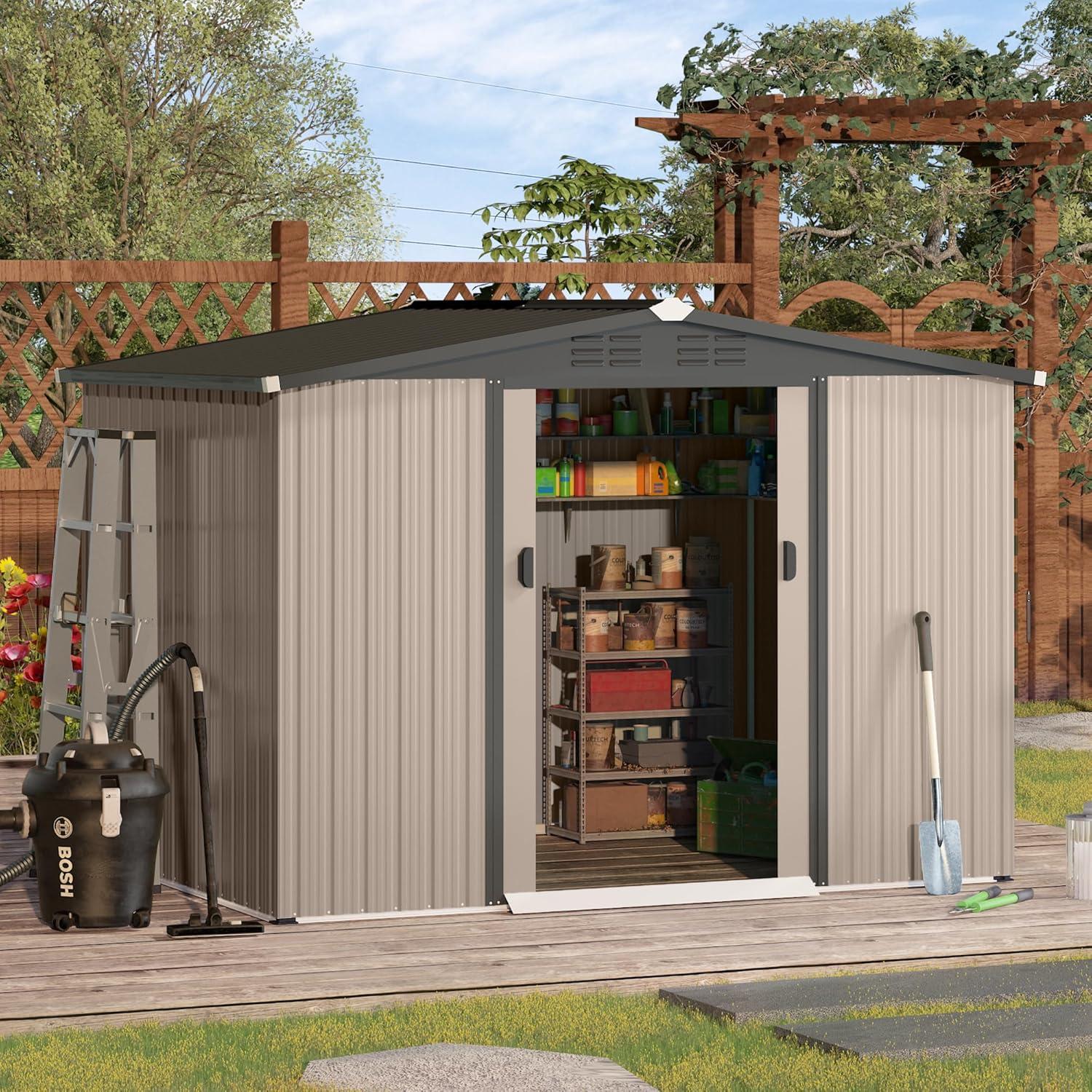 AECOJOY 6' x 4' Outdoor Metal Storage Shed with Lockable Door for Backyard