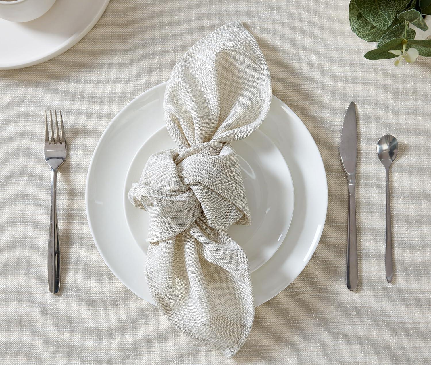 Laura Ashley Arabesque Luxurious Shimmery Fabric Tablecloth Napkins for Formal Dining, Holiday, Wedding or Party, Set of 6 Napkins, Silver