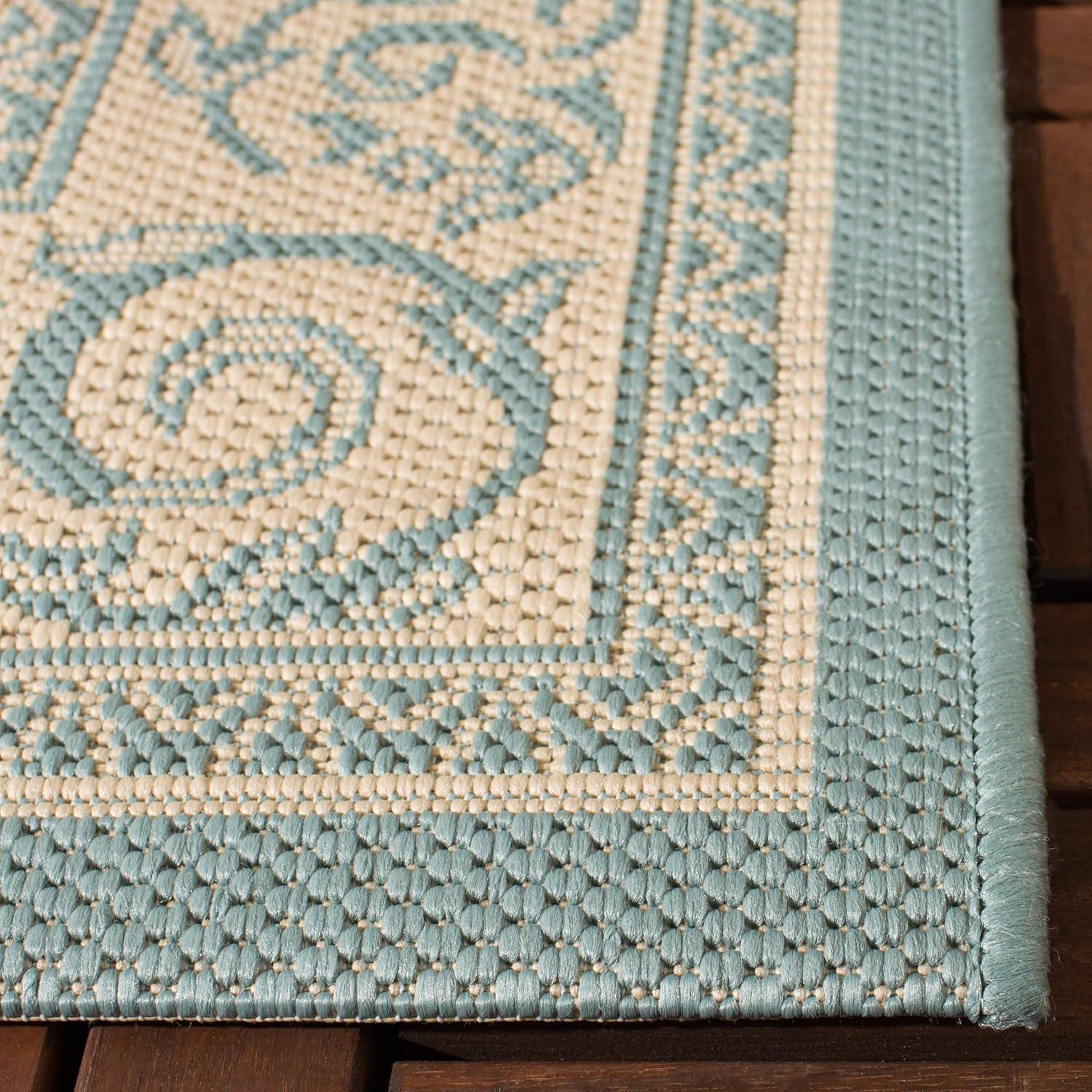 Courtyard Cream & Aqua Geometric Indoor/Outdoor Area Rug, 5'3" x 7'7"