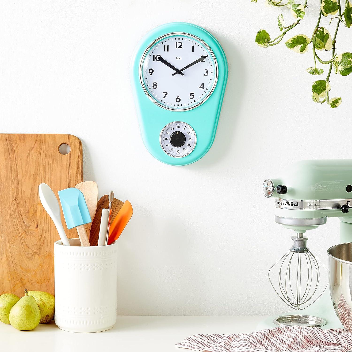 Bai Retro Kitchen Timer Wall Clock, Turquoise