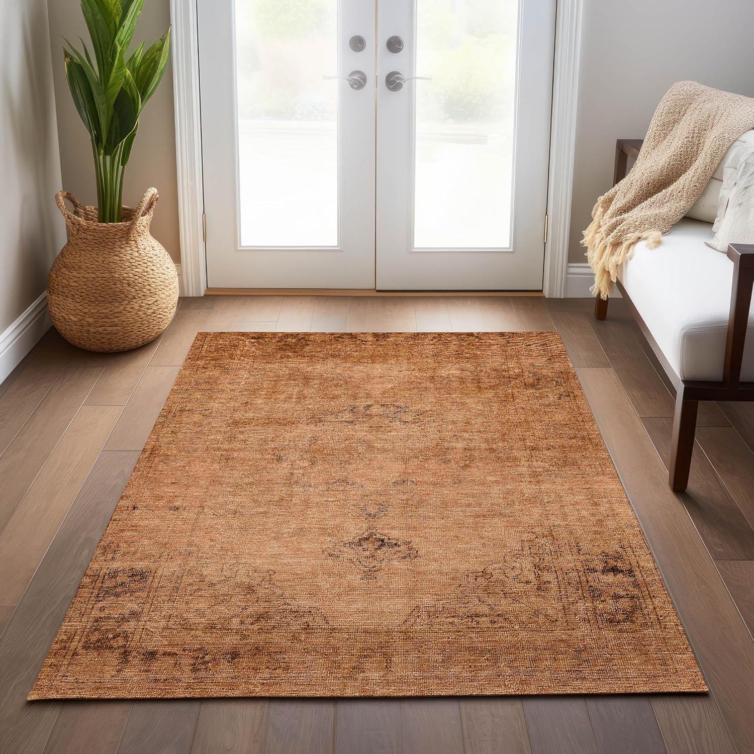 Copper Flat Woven Synthetic 5' x 7' Washable Area Rug