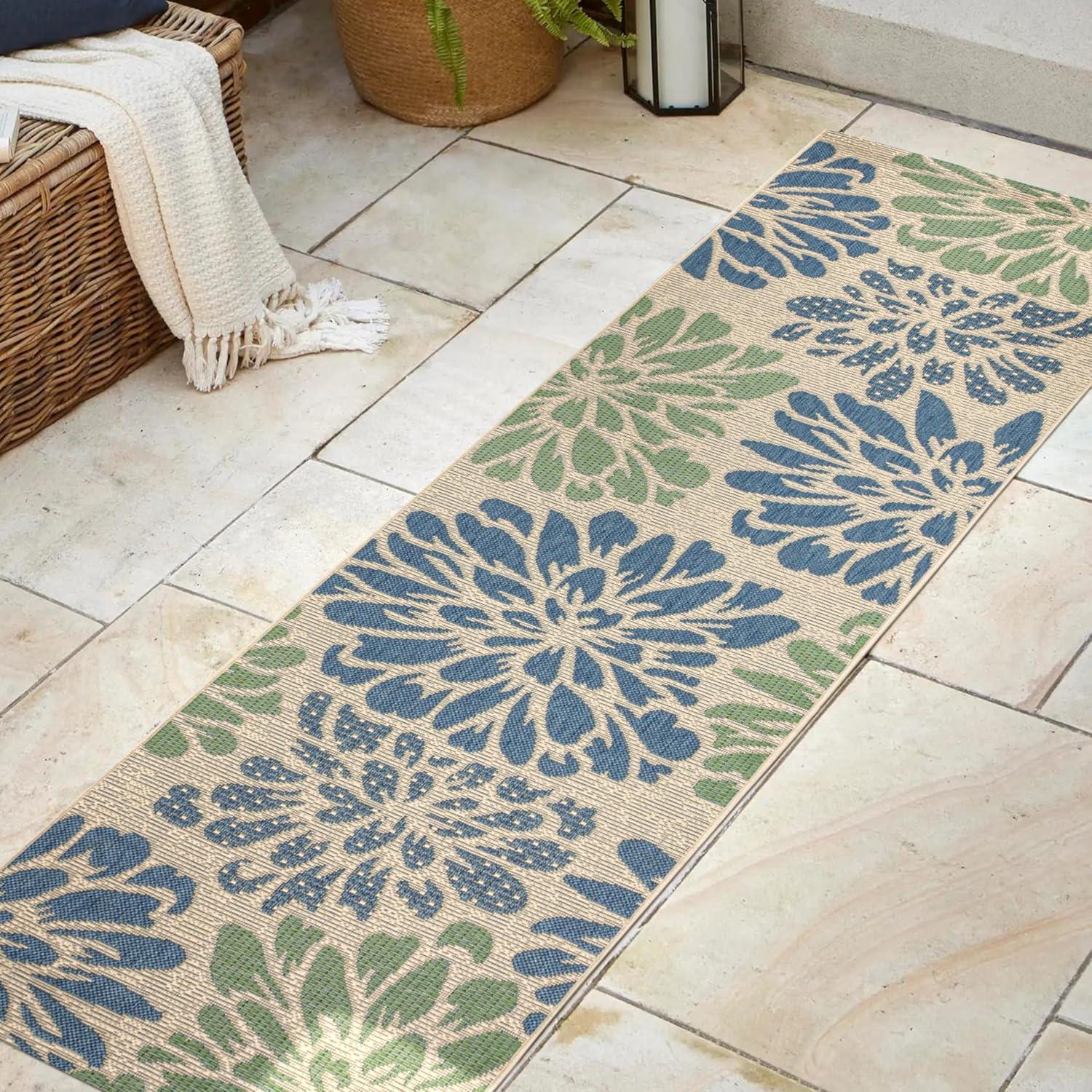 Zinnia Modern Floral Textured Weave Indoor/Outdoor Area Rug - JONATHAN Y