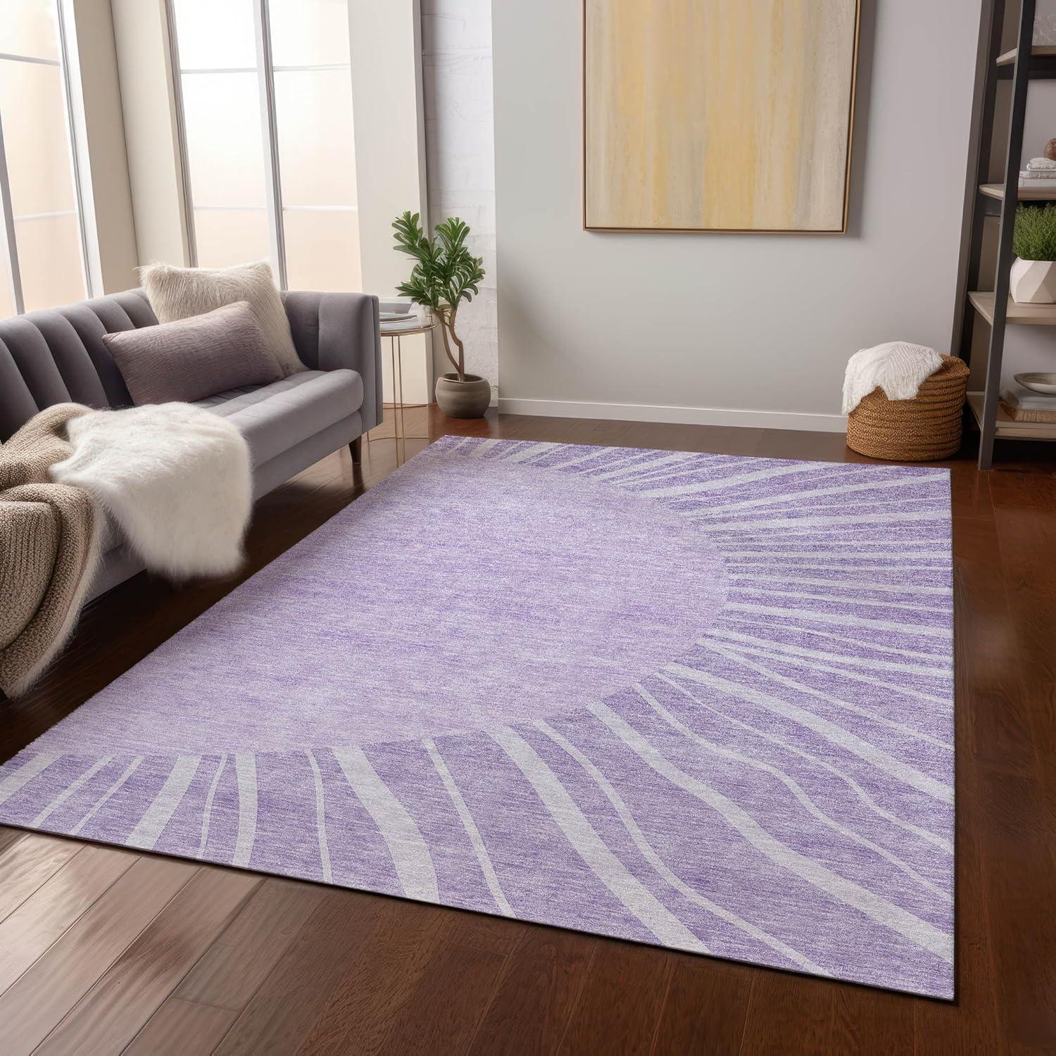 Lavender Abstract Synthetic 3' x 5' Indoor Outdoor Area Rug