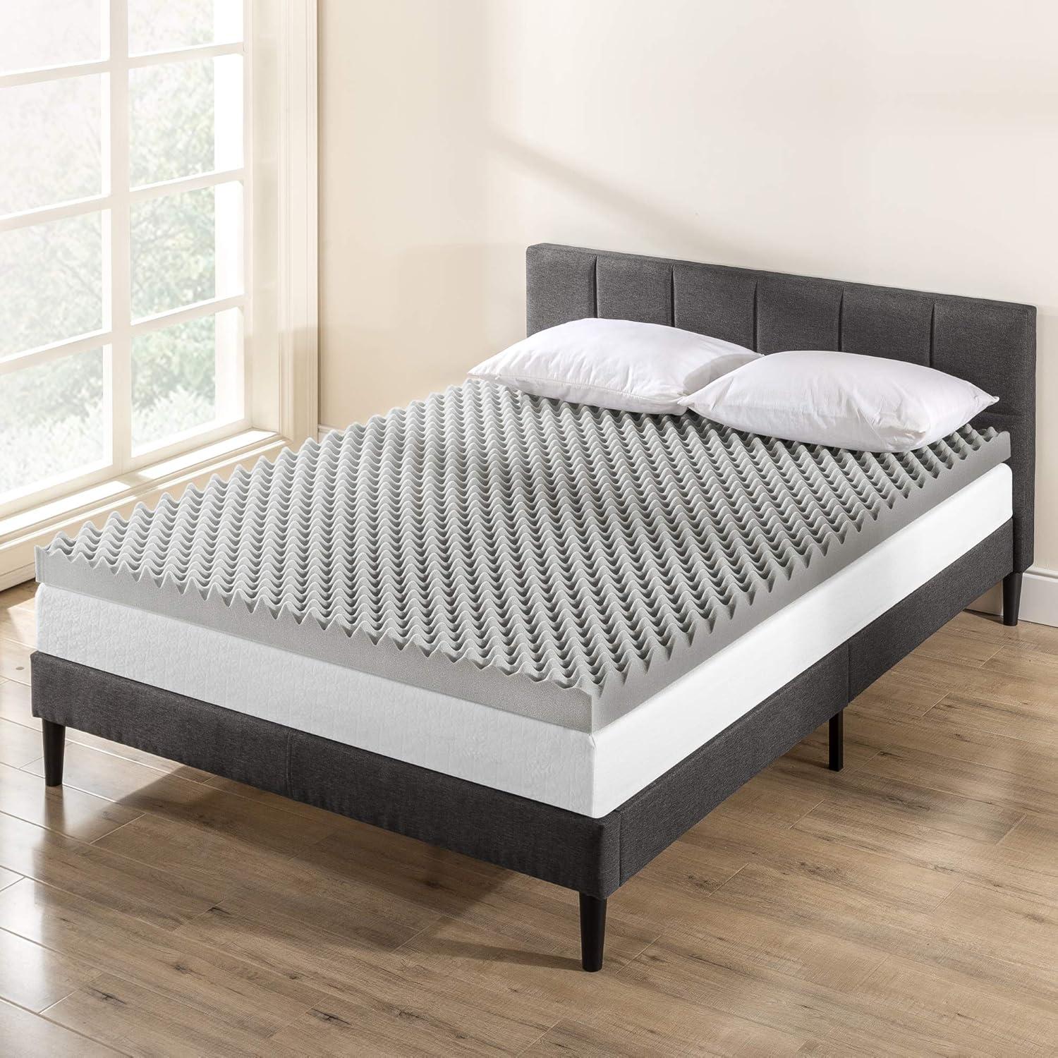 Queen Gray Egg Crate Memory Foam Mattress Topper